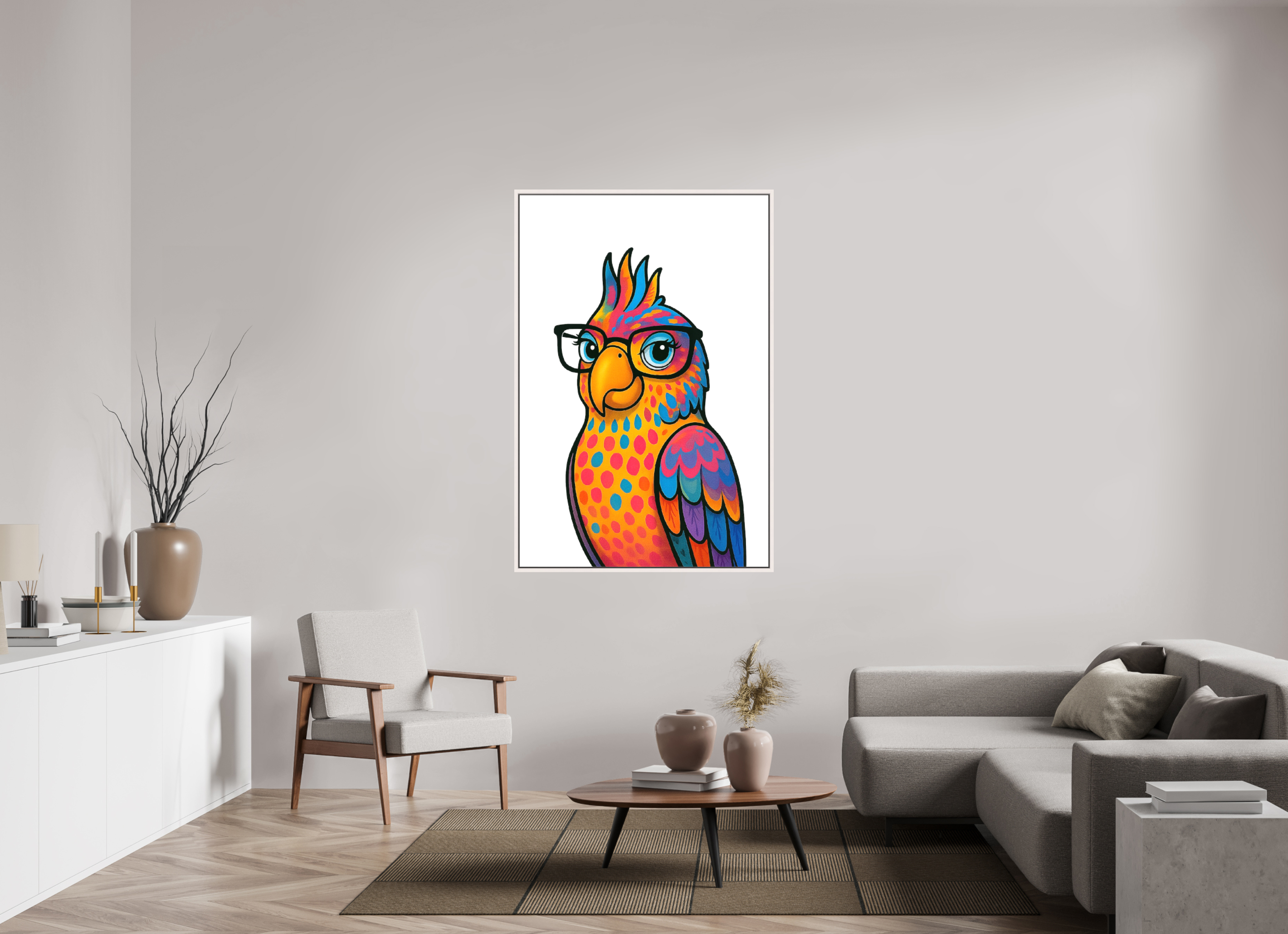 100 x 150 cm, Leinwand glänzend - Rahmen weiß 15mm 09-Papagai