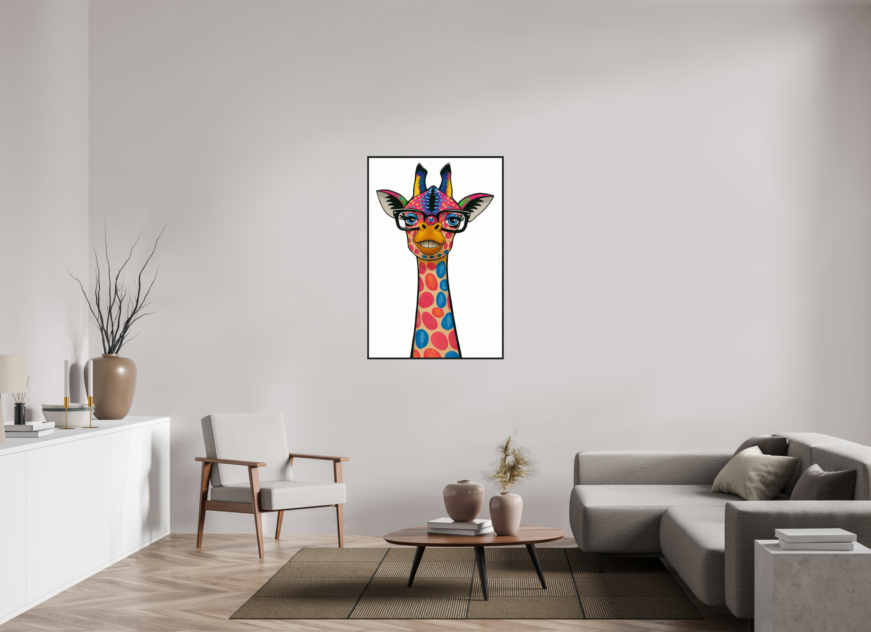 80 x 120 cm, Rahmen schwarz 6mm 11-Giraffe