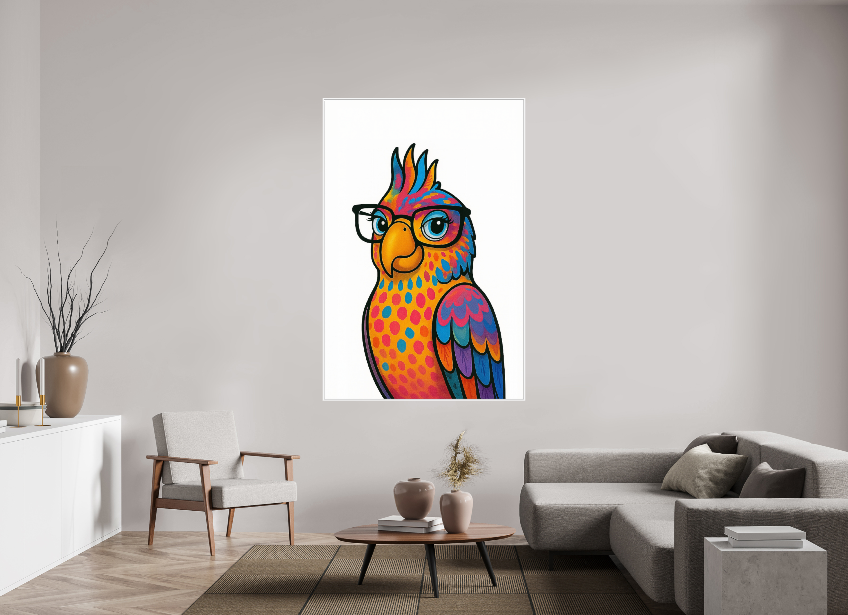 120 x 180 cm, Rahmen weiß 6mm 09-Papagai