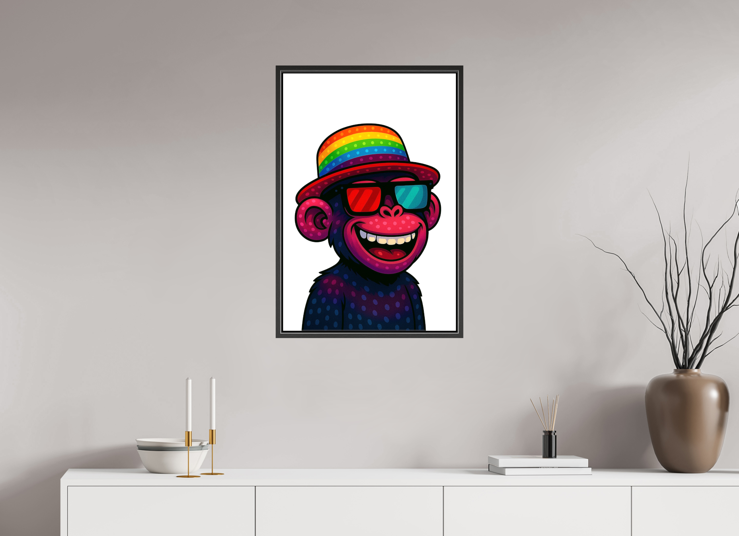 50 x 75 cm, Leinwand glänzend - Rahmen schwarz 15mm 10-Affe