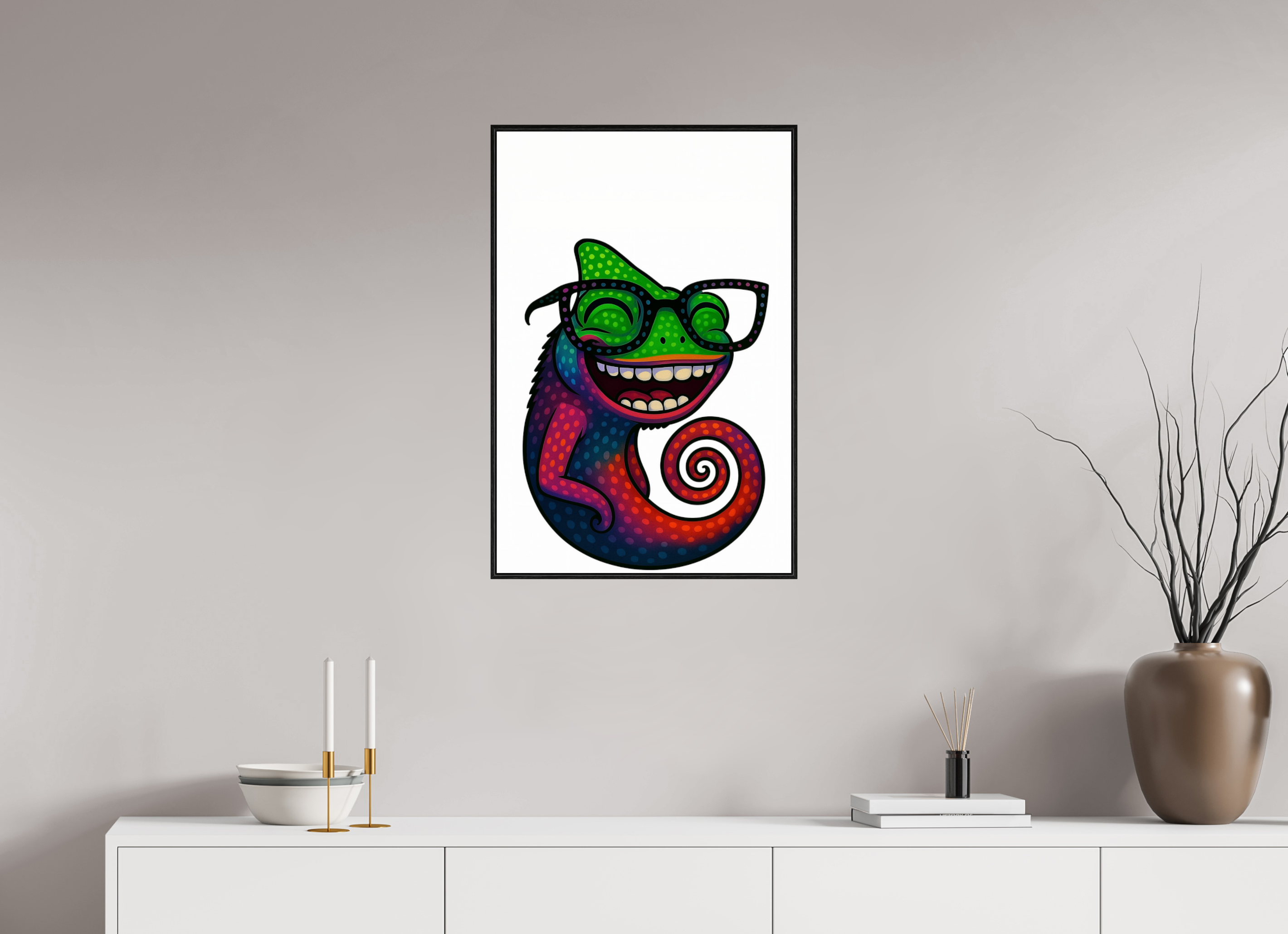 50 x 75 cm, Acrylglas - Rahmen schwarz 6mm 14-Chamäleon