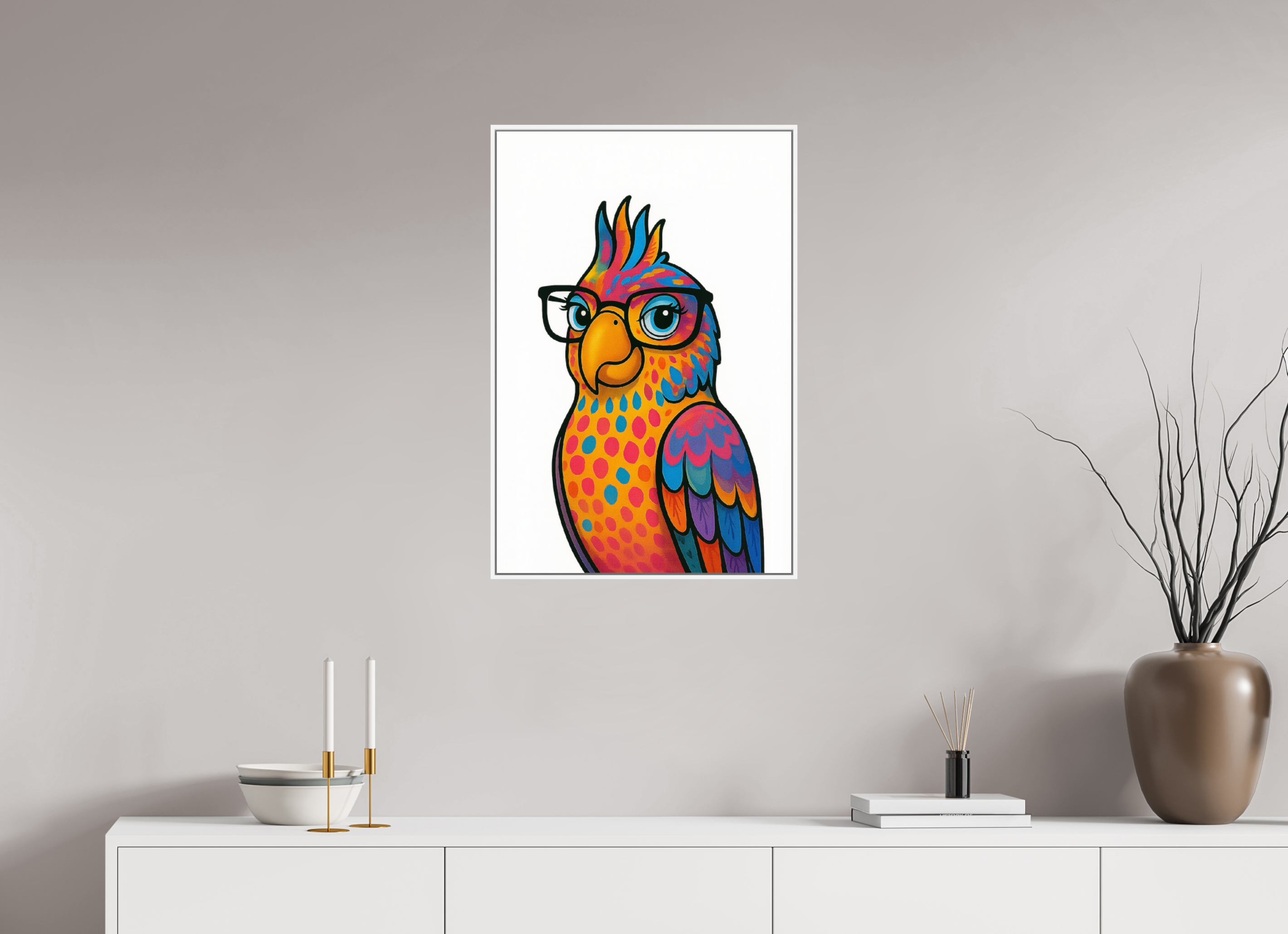 50 x 75 cm, Rahmen weiß 6mm 09-Papagai