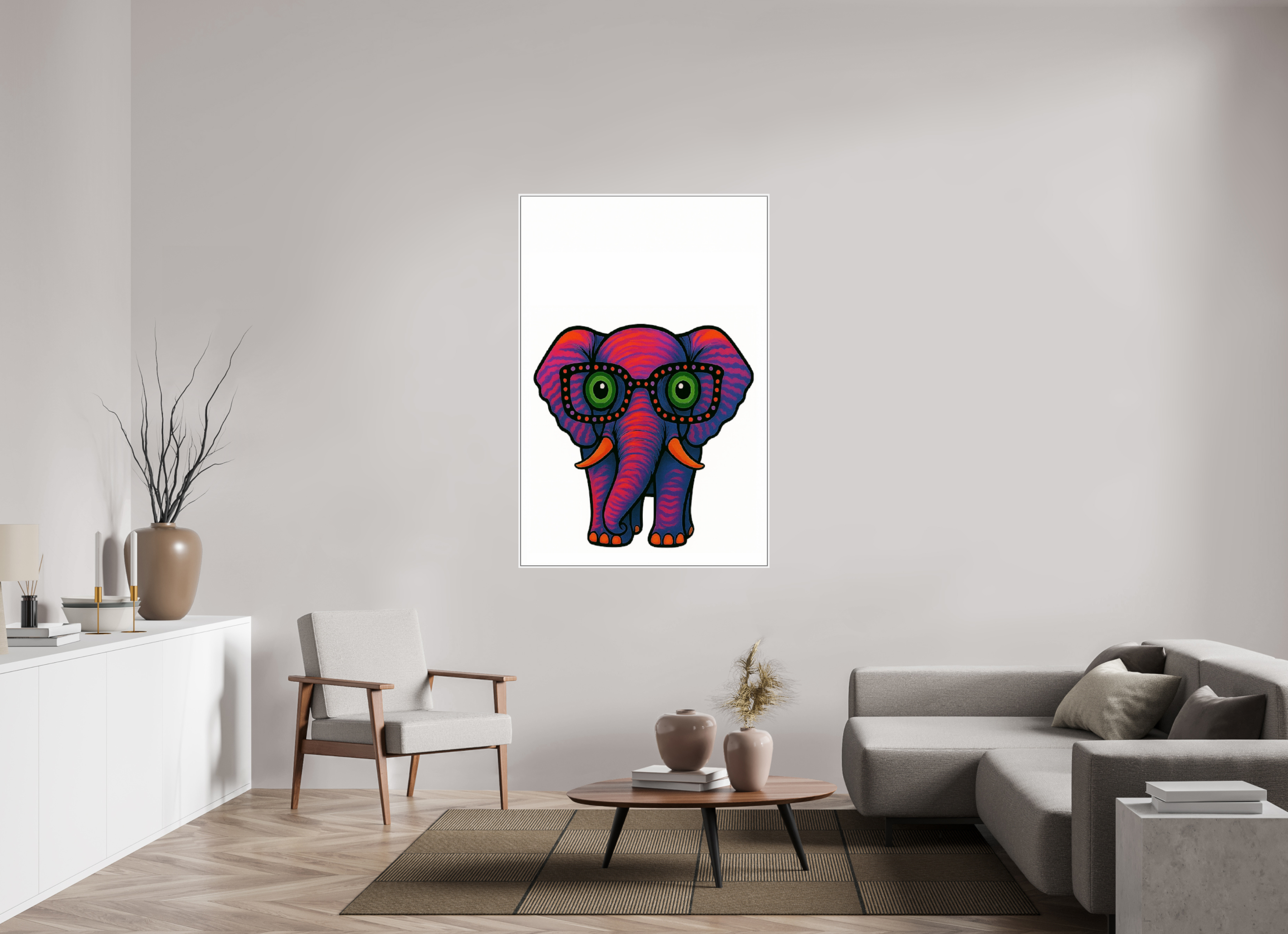 100 x 150 cm, Rahmen weiß 6mm 15-Elefant