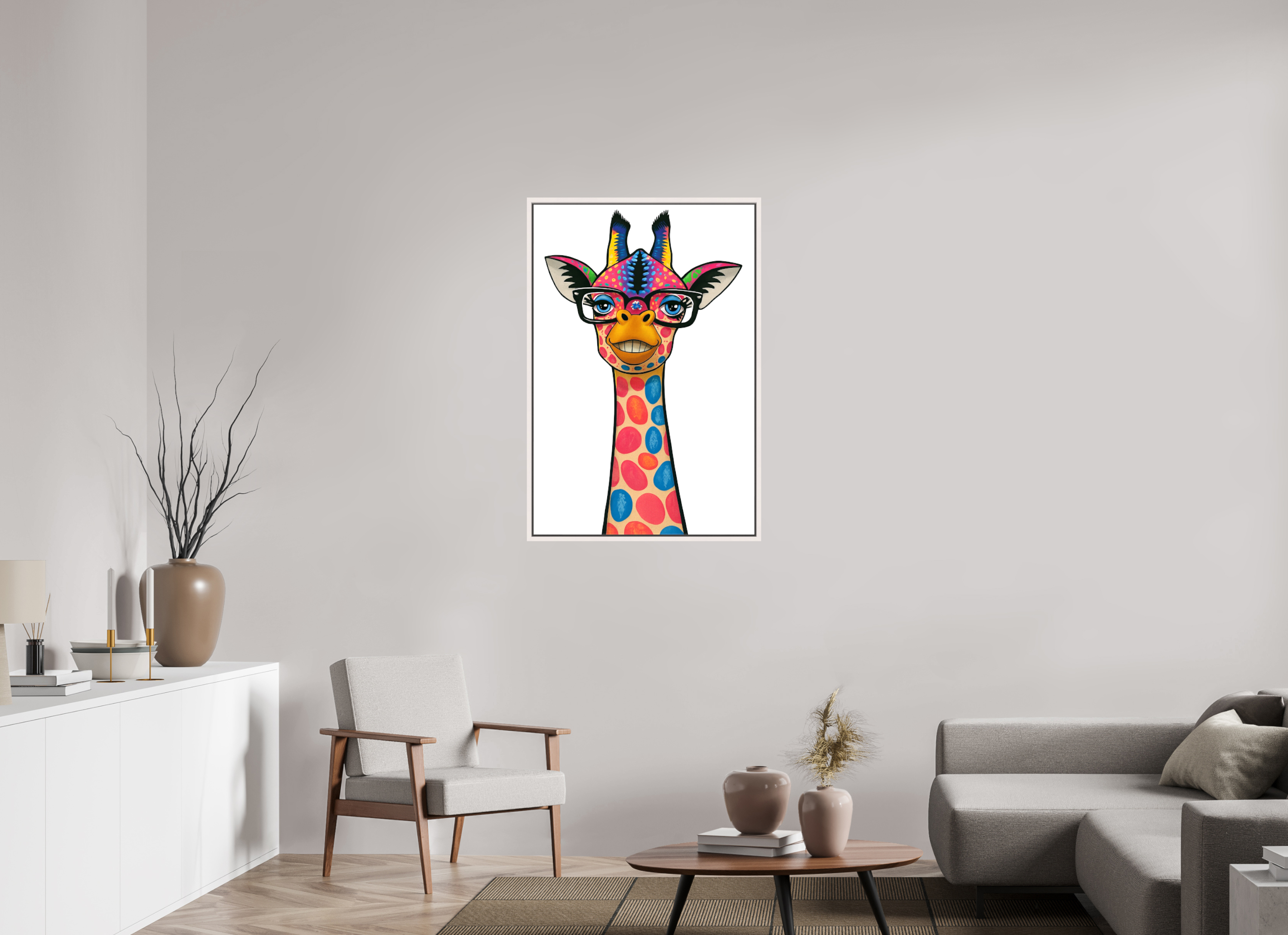 70 x 105 cm, Leinwand glänzend - Rahmen weiß 15mm 01-Giraffe