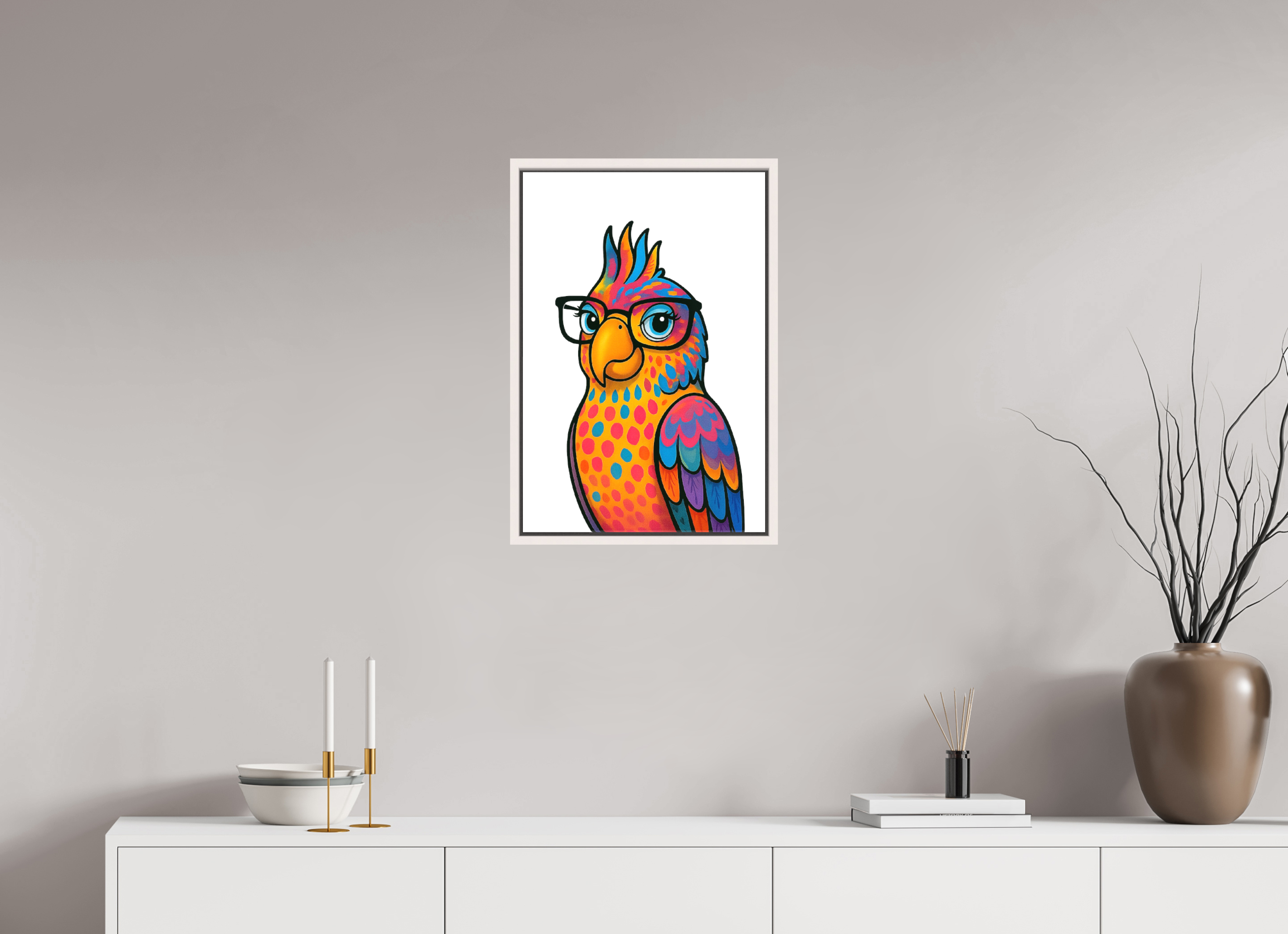 40 x 60 cm, Leinwand glänzend - Rahmen weiß 15mm 09-Papagai