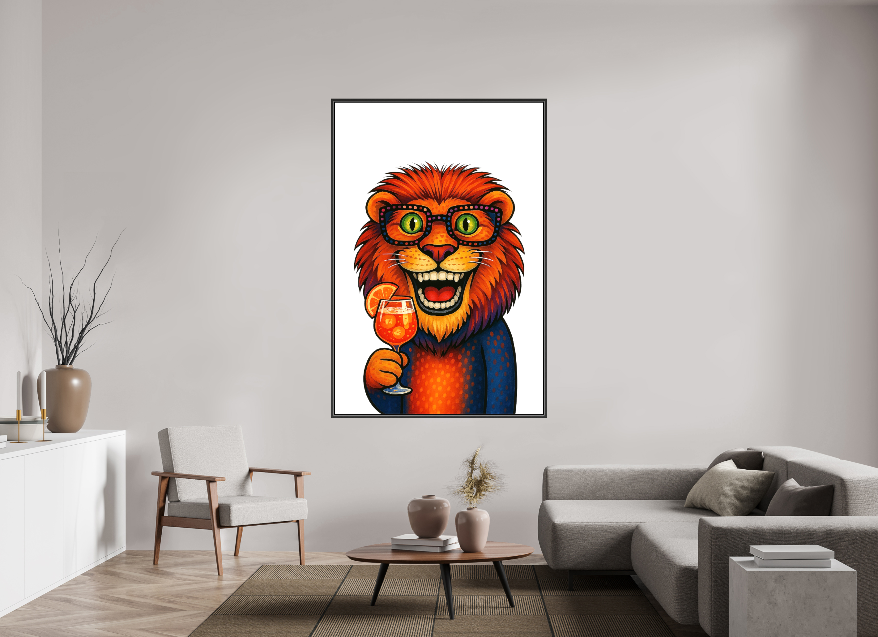 120 x 180 cm, Leinwand glänzend - Rahmen schwarz 15mm 05-Löwe