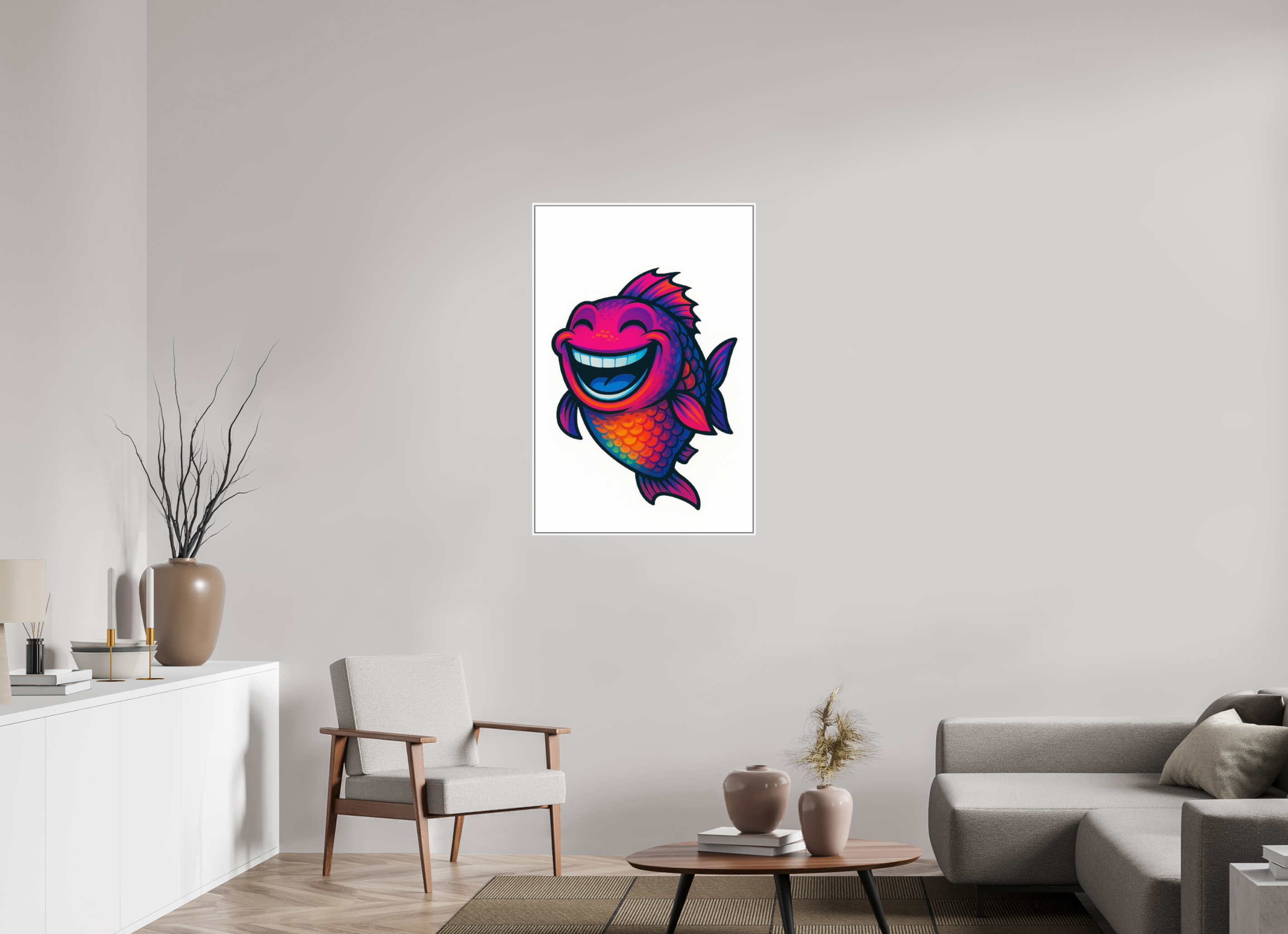 70 x 105 cm, Rahmen weiß 6mm 14-Fisch