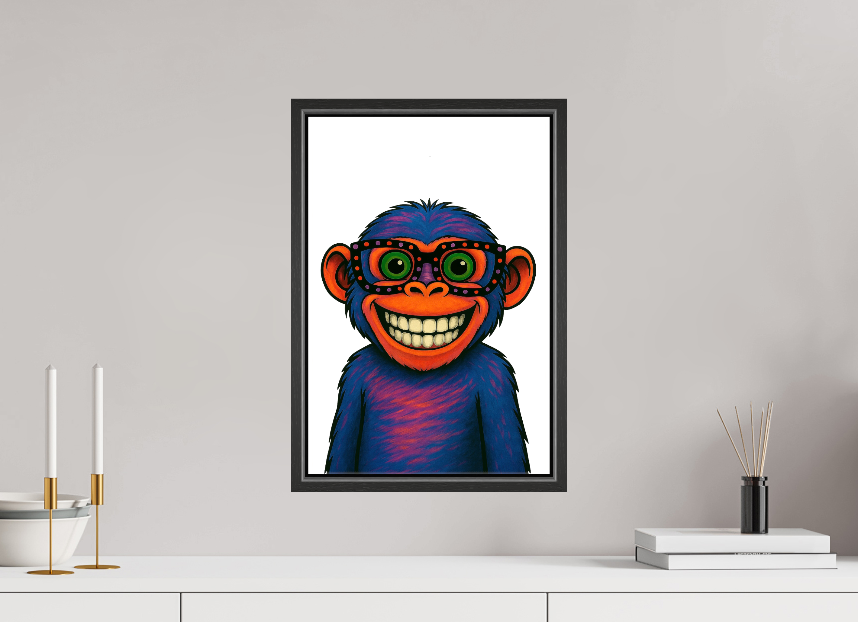 30 x 45 cm, Leinwand glänzend - Rahmen schwarz 15mm 06-Affe