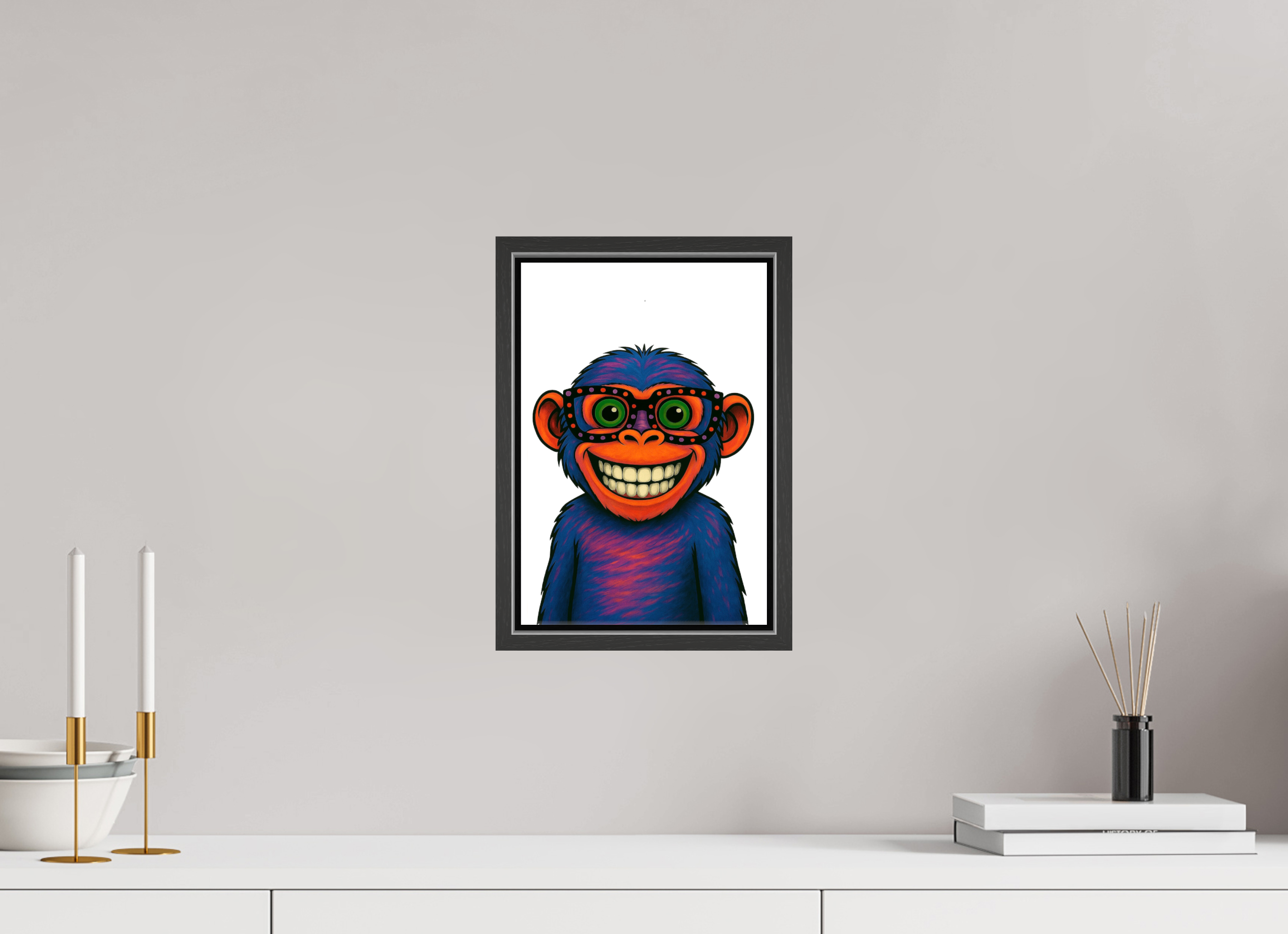 20 x 30 cm, Leinwand glänzend - Rahmen schwarz 15mm 06-Affe