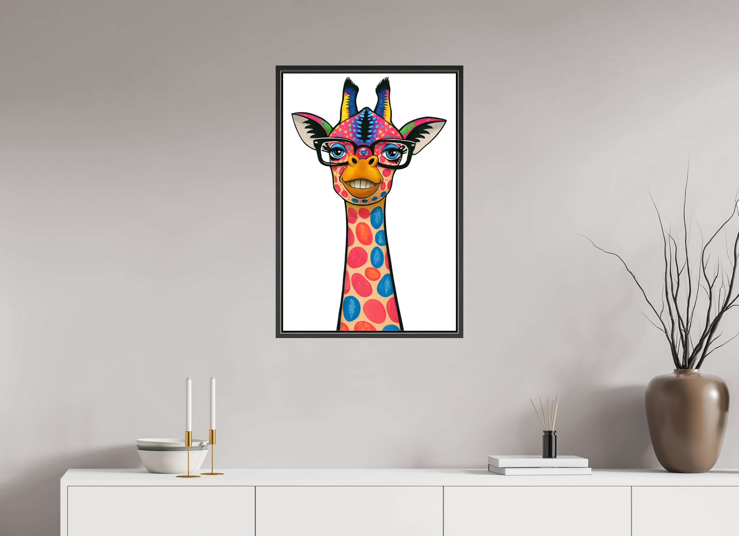 50 x 75 cm, Leinwand glänzend - Rahmen schwarz 15mm 01-Giraffe