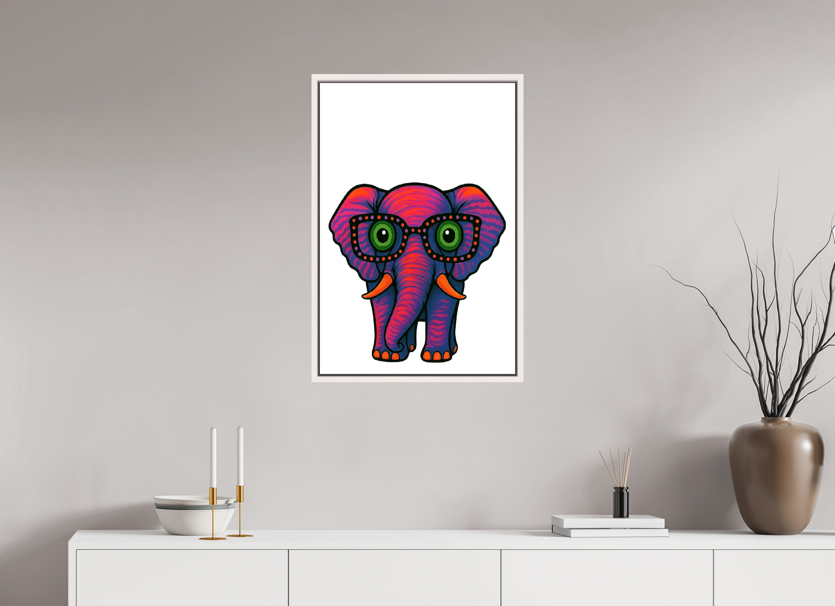50 x 75 cm, Leinwand glänzend - Rahmen weiß 15mm 15-Elefant