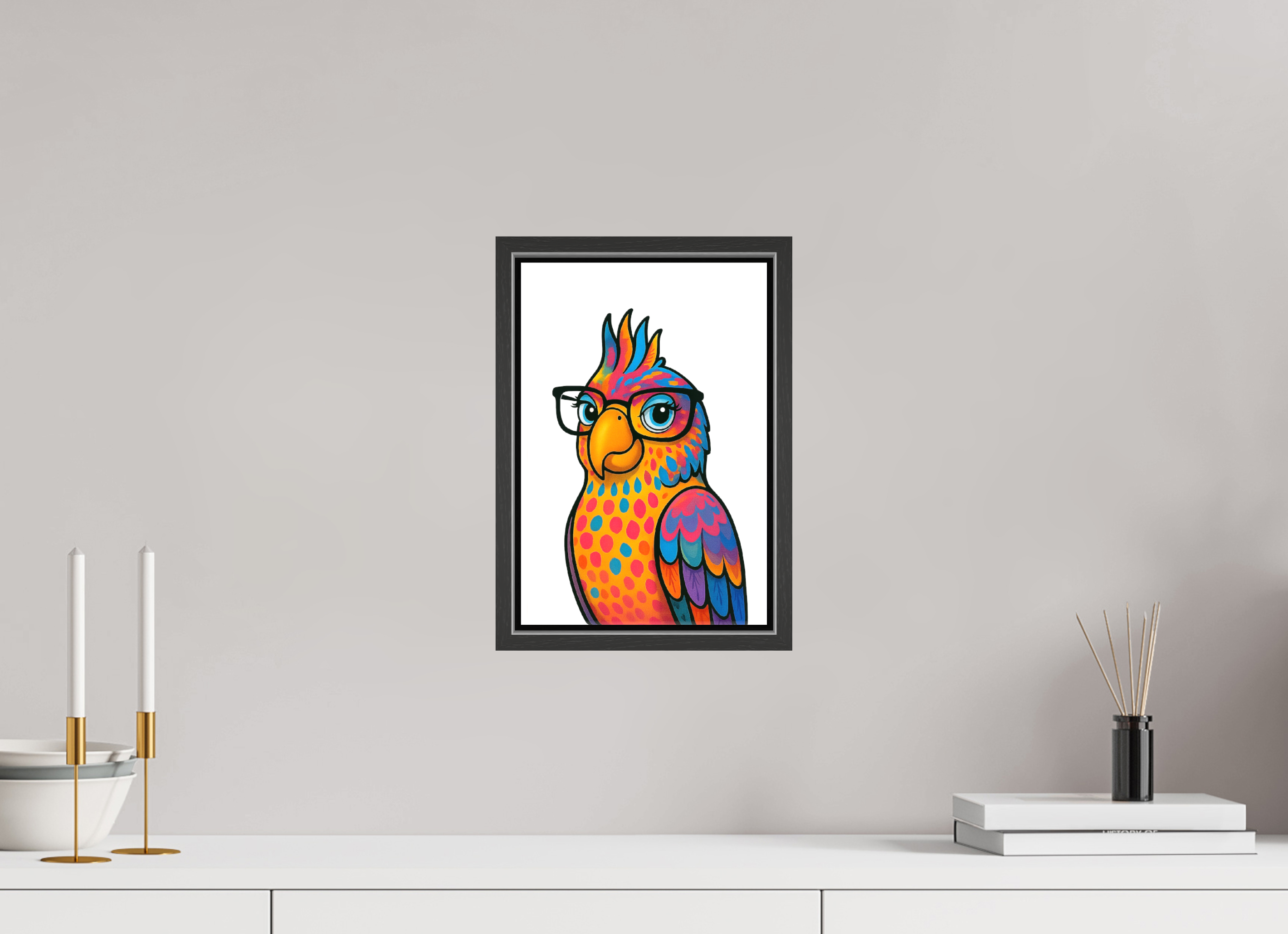 20 x 30 cm, Leinwand glänzend - Rahmen schwarz 15mm 09-Papagai