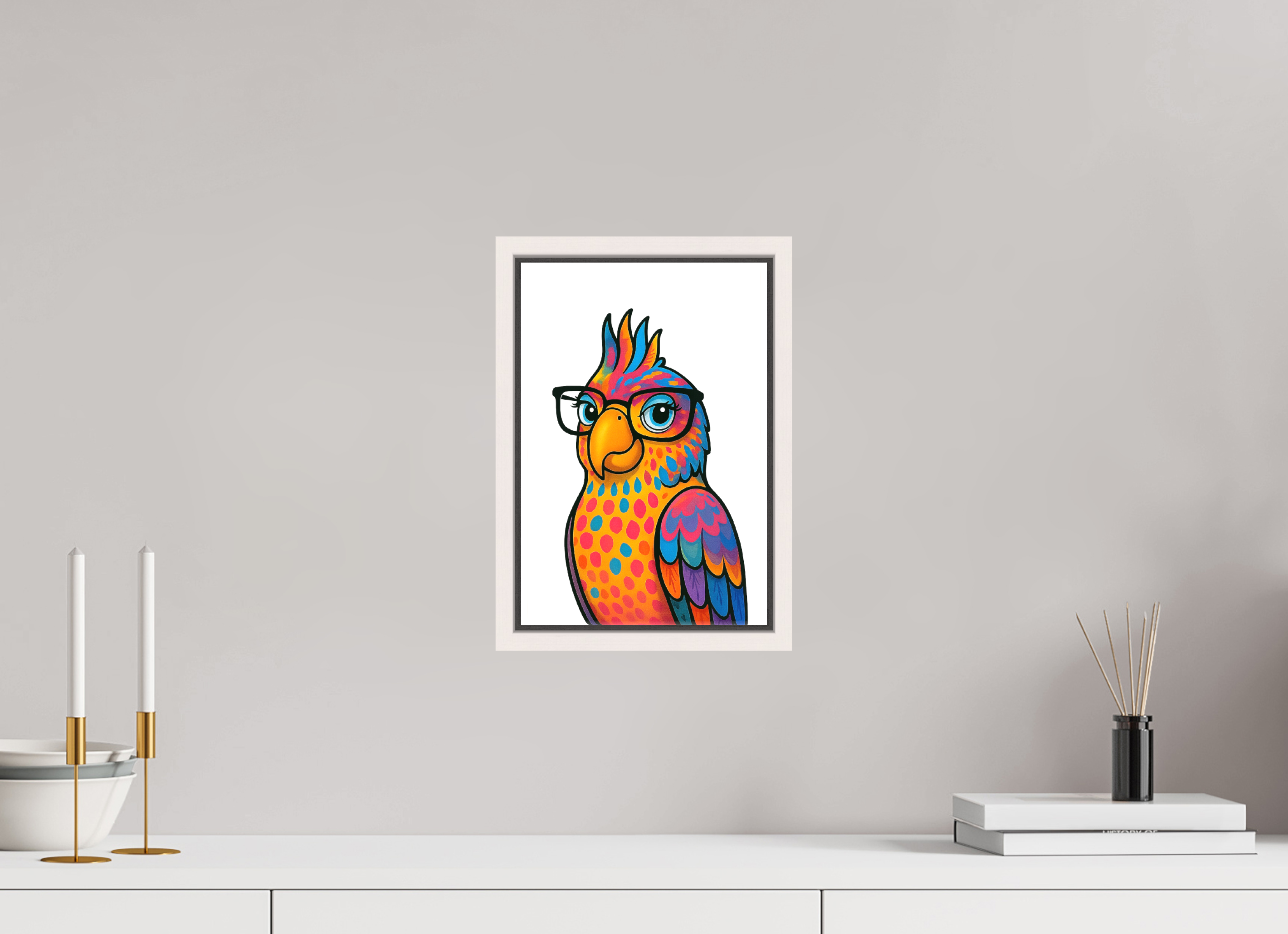 20 x 30 cm, Leinwand glänzend - Rahmen weiß 15mm 09-Papagai