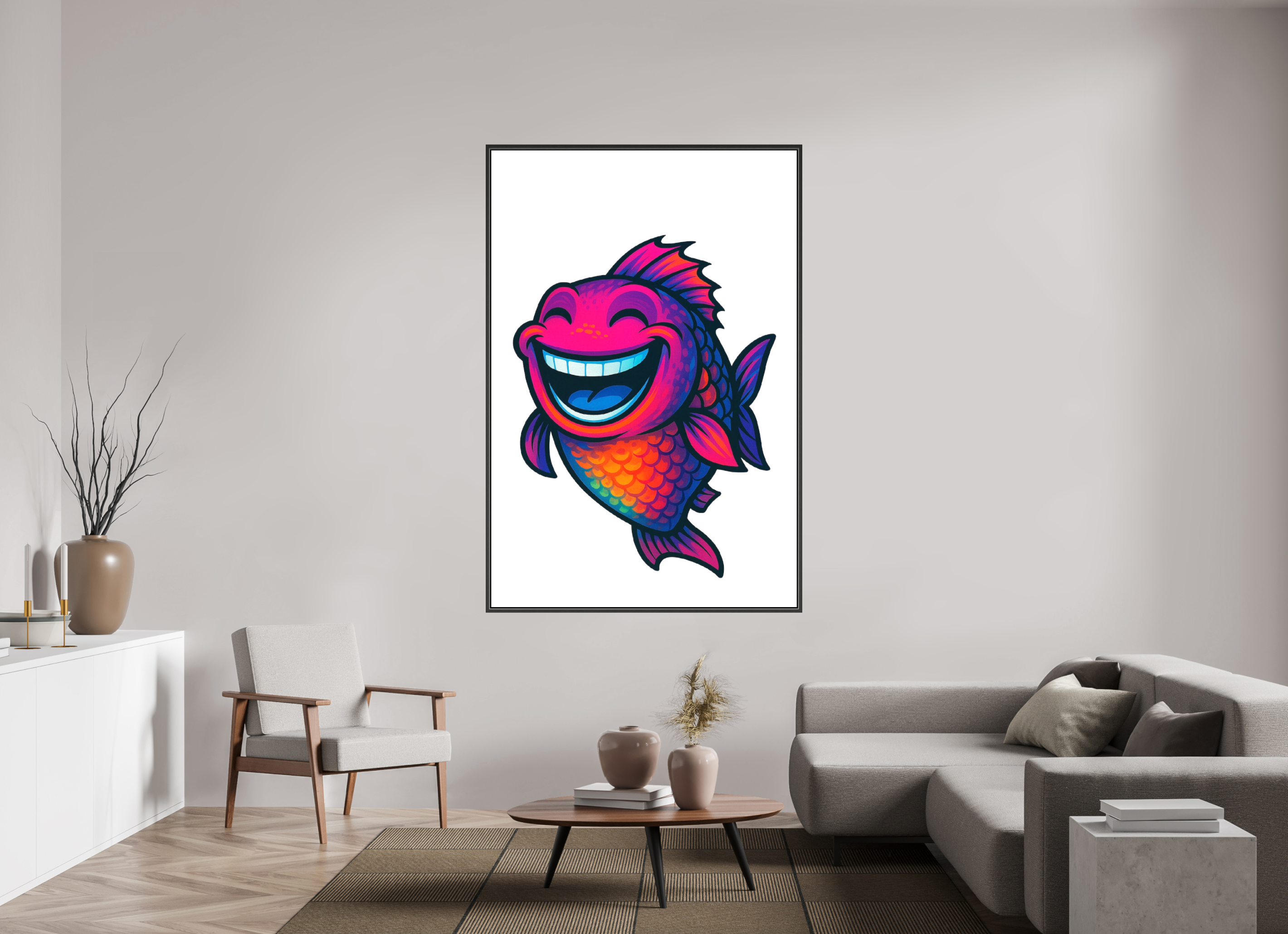 120 x 180 cm, Leinwand glänzend - Rahmen schwarz 15mm 11-Fisch