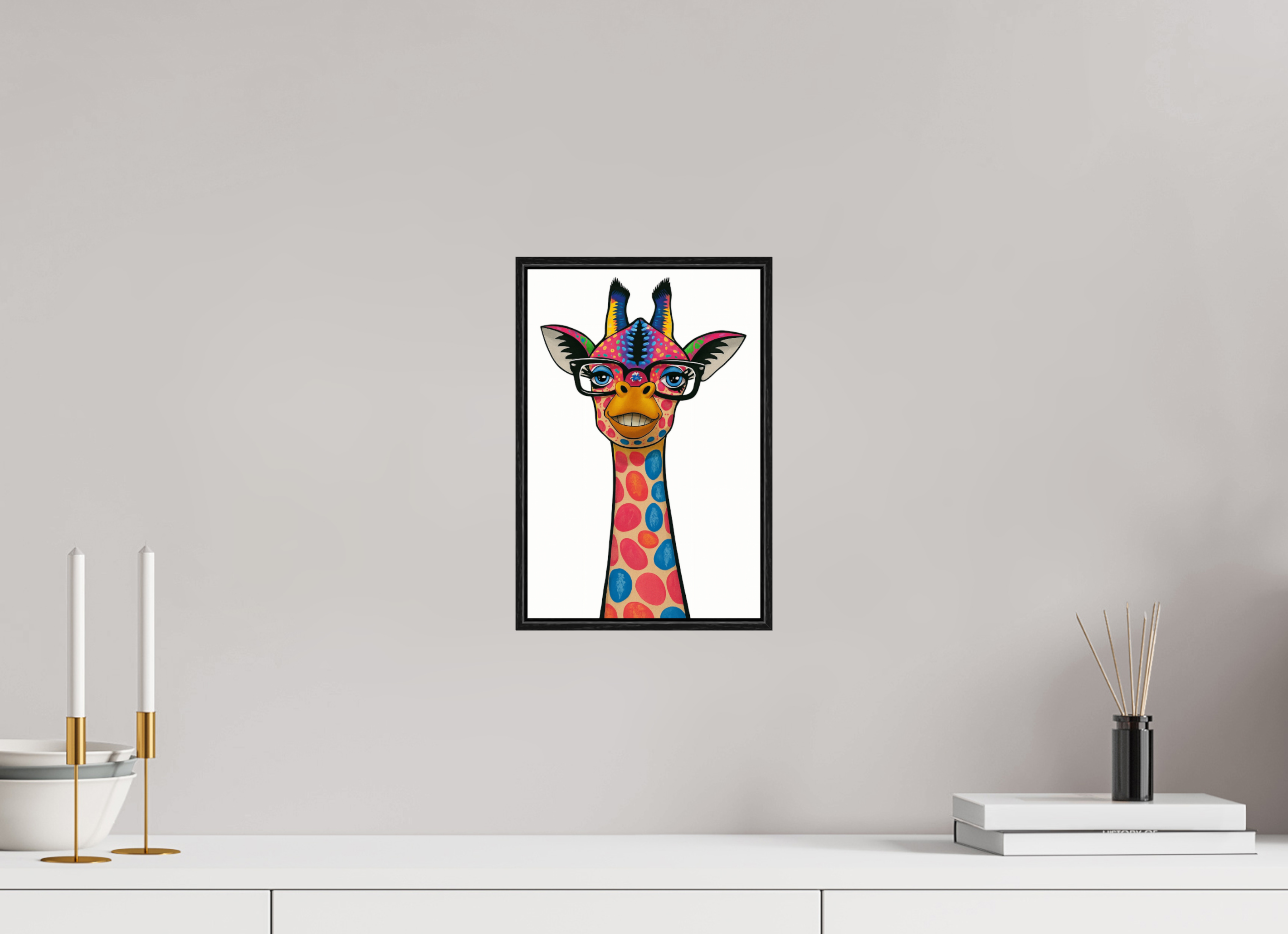 20 x 30 cm, Rahmen schwarz 6mm 11-Giraffe