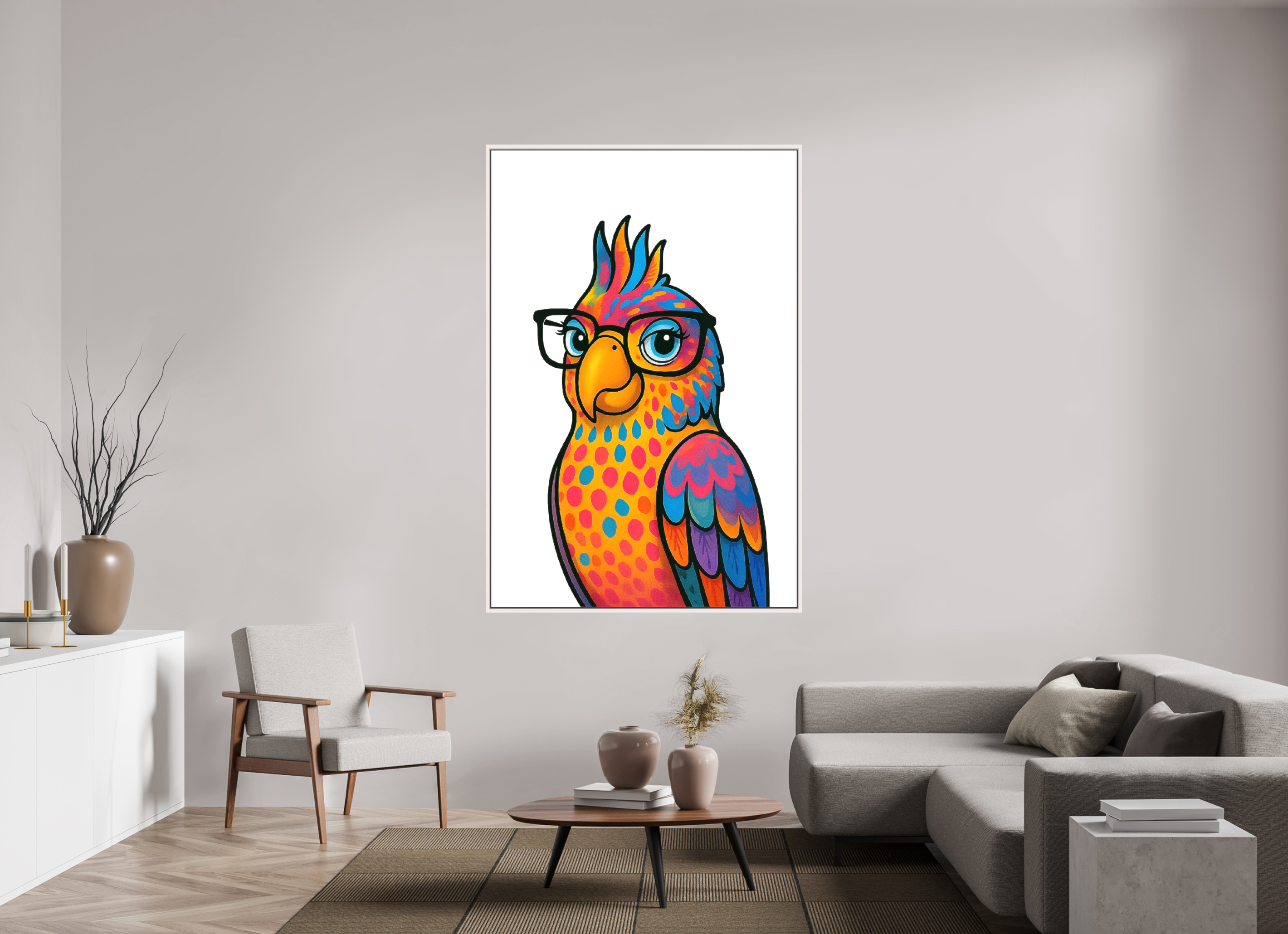 120 x 180 cm, Leinwand glänzend - Rahmen weiß 15mm 09-Papagai