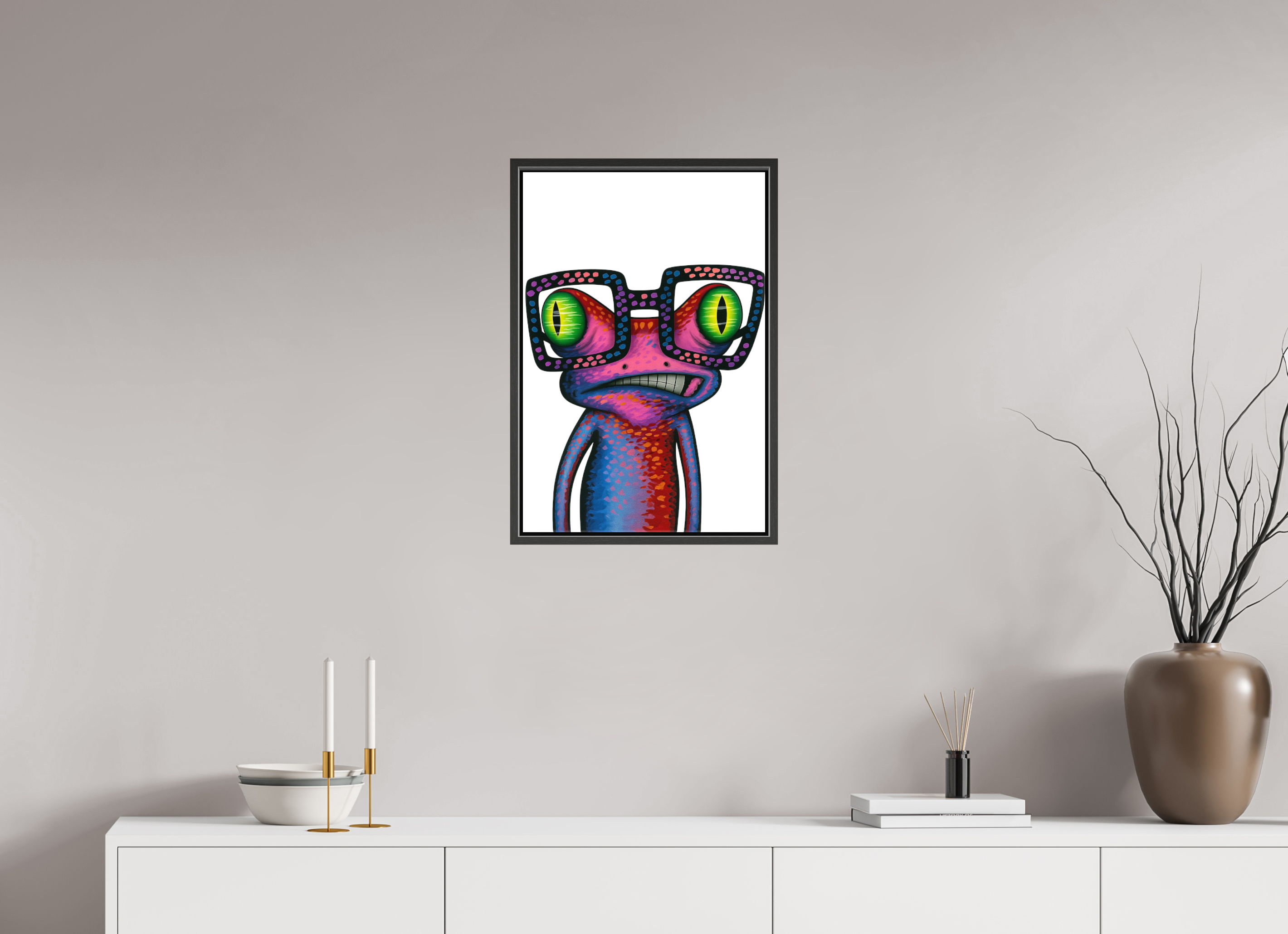 40 x 60 cm, Leinwand glänzend - Rahmen schwarz 15mm 02-Frosch