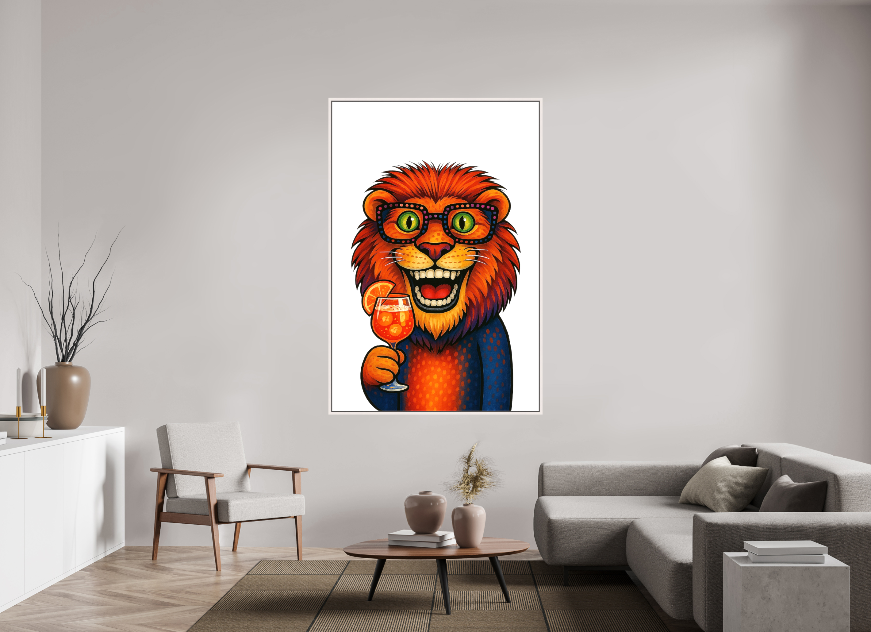 120 x 180 cm, Leinwand glänzend - Rahmen weiß 15mm 05-Löwe