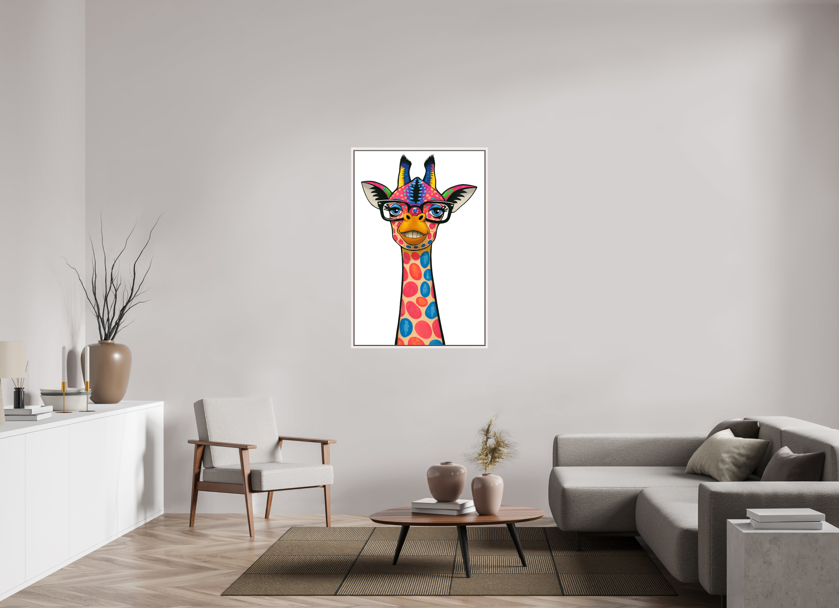 80 x 120 cm, Leinwand glänzend - Rahmen weiß 15mm 01-Giraffe