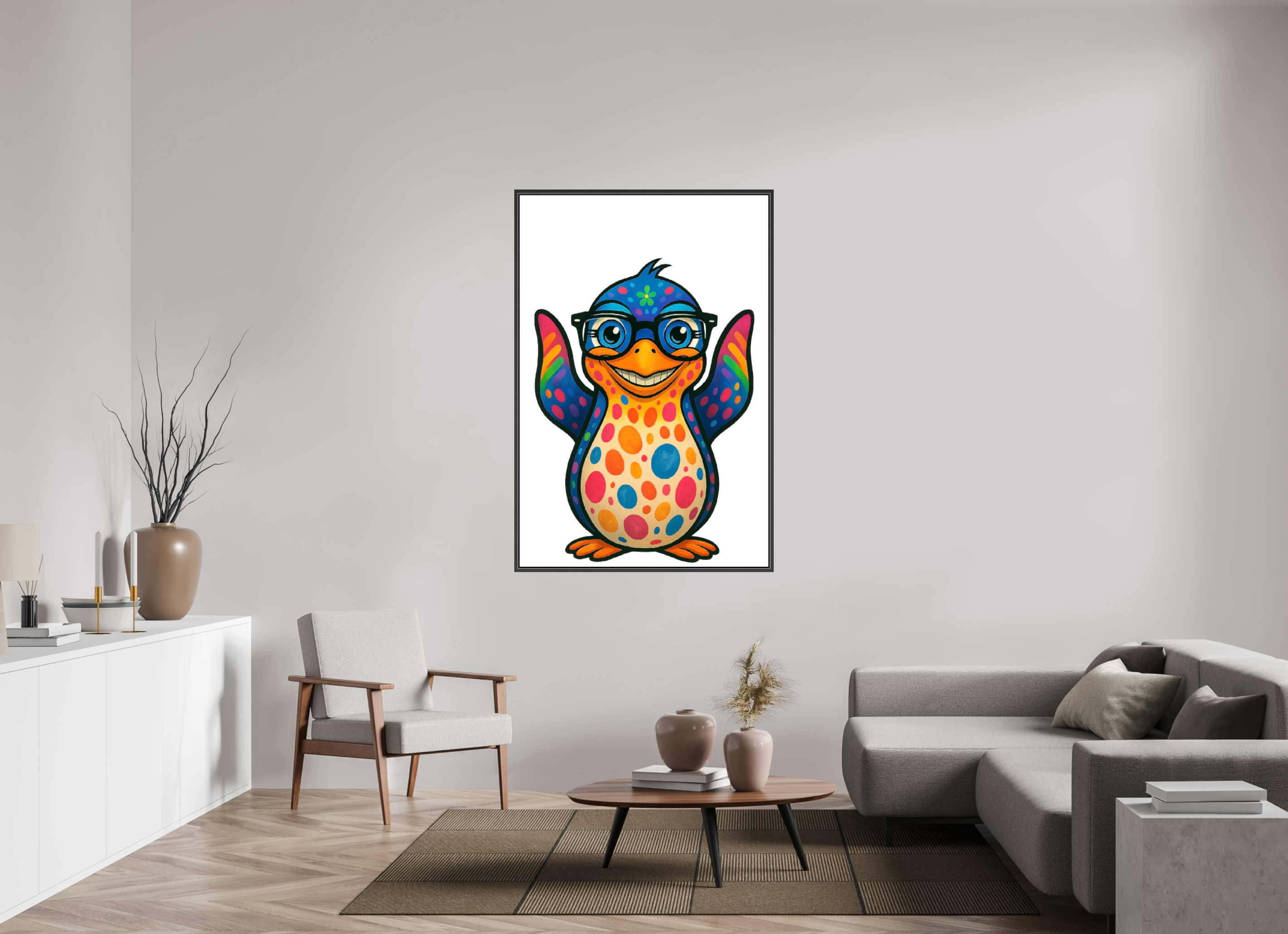 100 x 150 cm, Leinwand glänzend - Rahmen schwarz 15mm 08-Pinguin