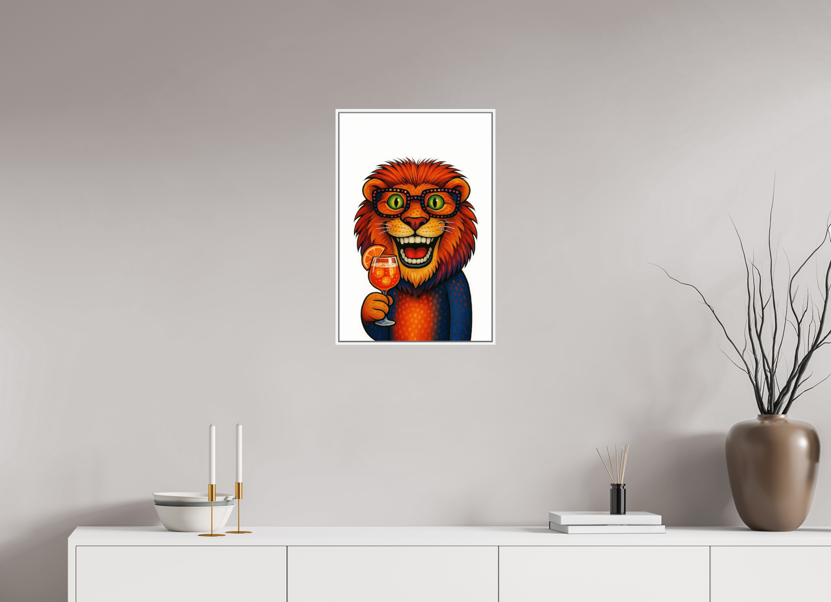 40 x 60 cm, Rahmen weiß 6mm Löwe