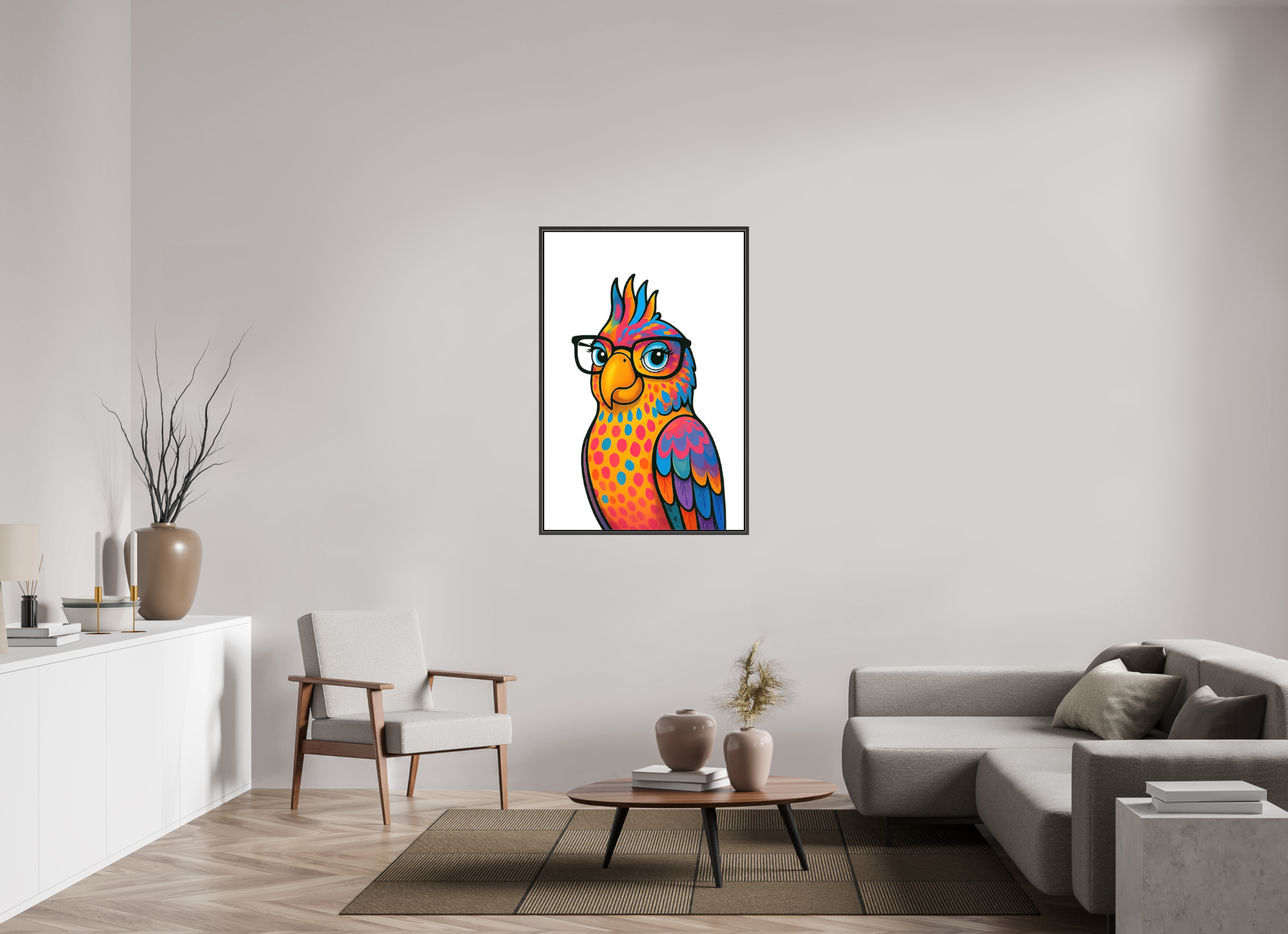 80 x 120 cm, Leinwand glänzend - Rahmen schwarz 15mm 09-Papagai