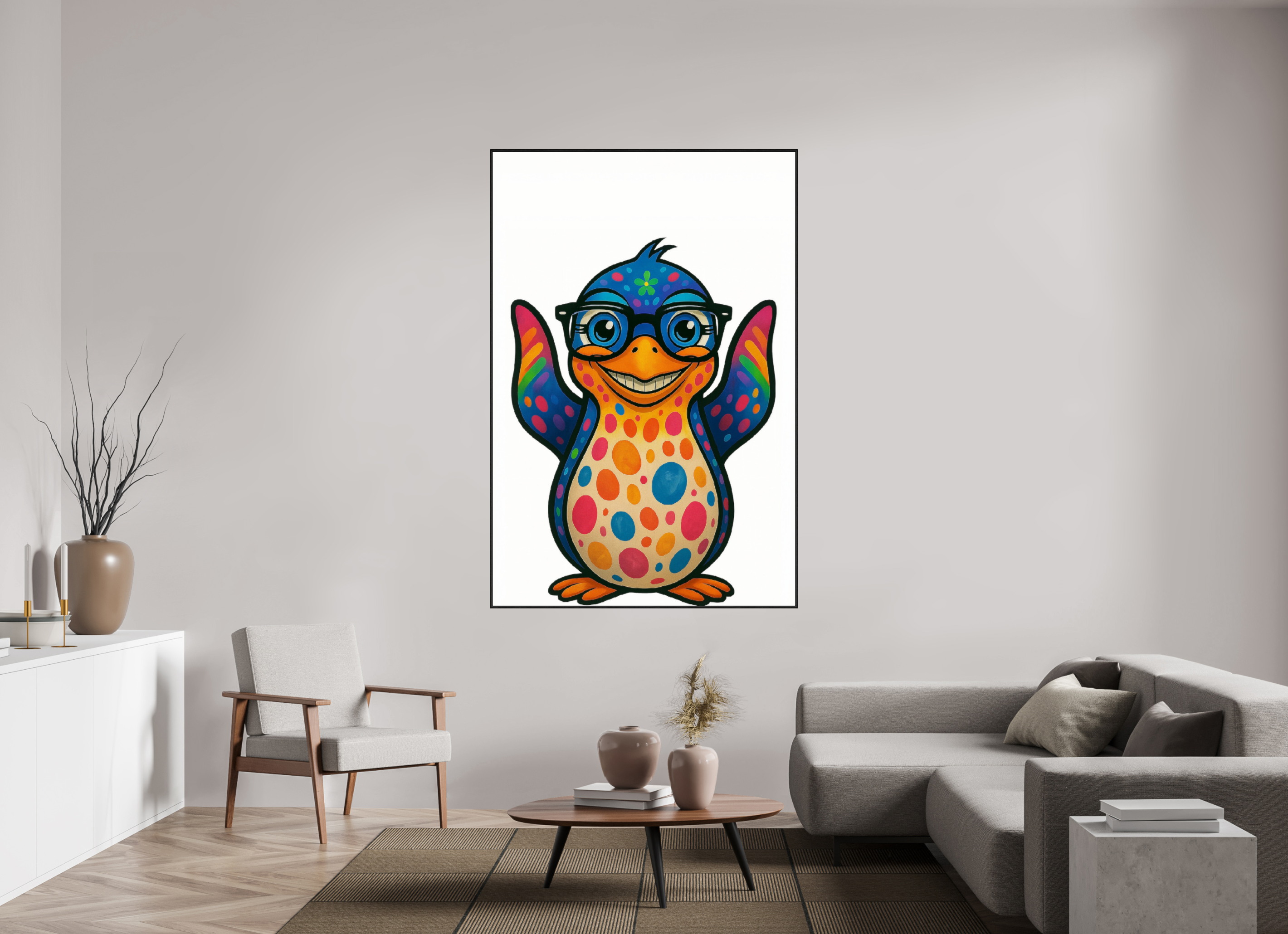 120 x 180 cm, Acrylglas - Rahmen schwarz 6mm 08-Pinguin