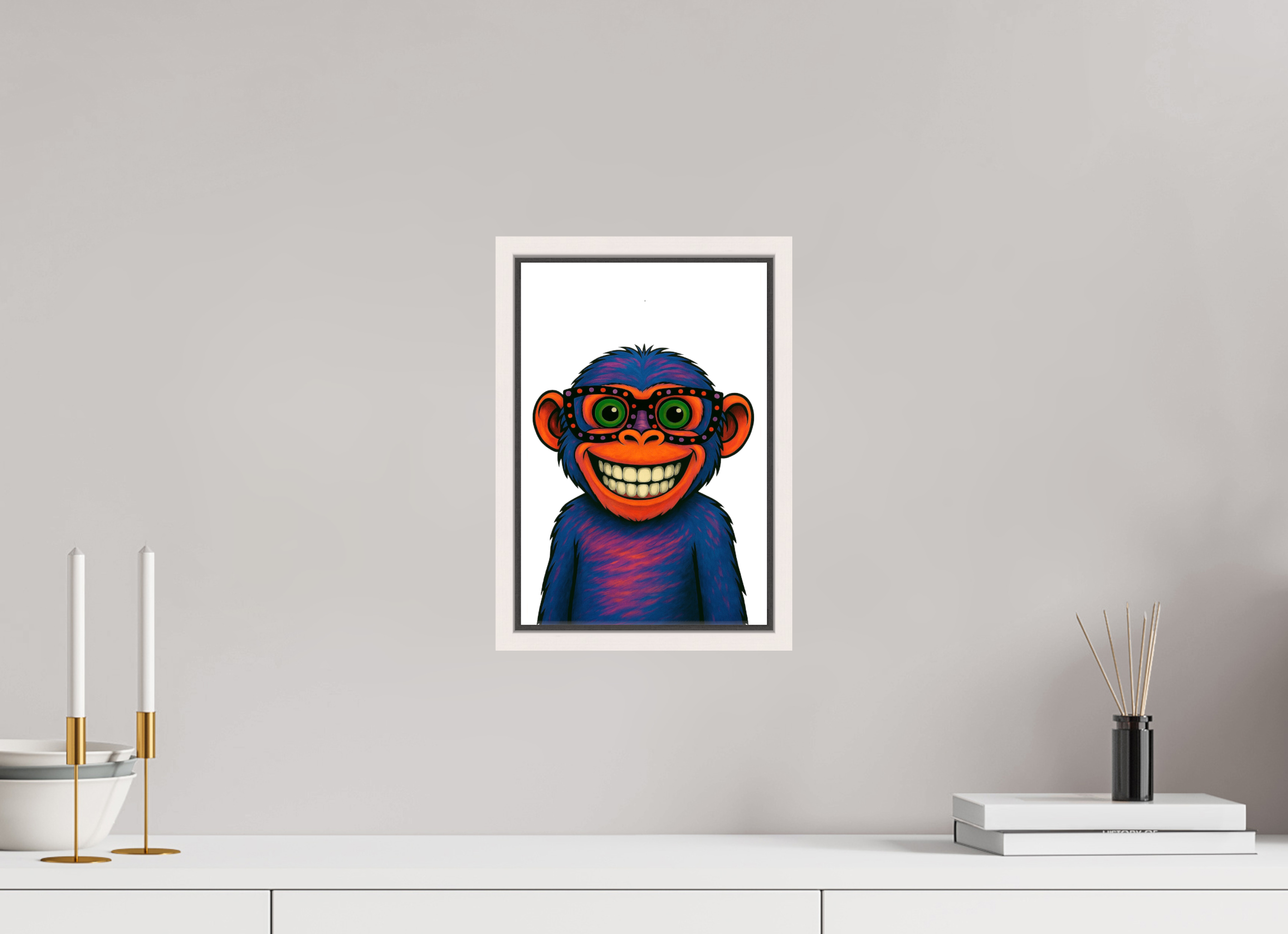 20 x 30 cm, Leinwand glänzend - Rahmen weiß 15mm 06-Affe