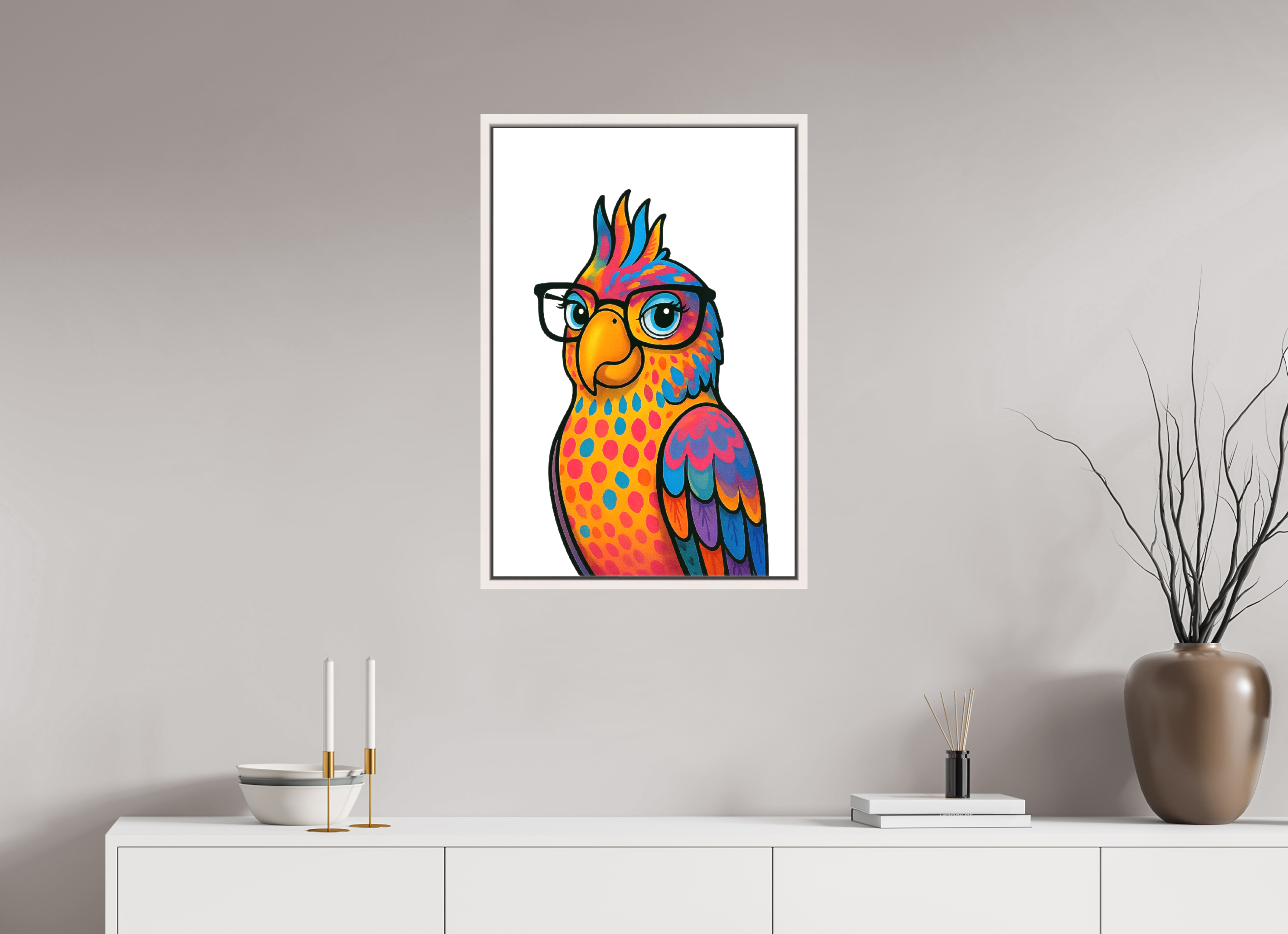 50 x 75 cm, Leinwand glänzend - Rahmen weiß 15mm 09-Papagai