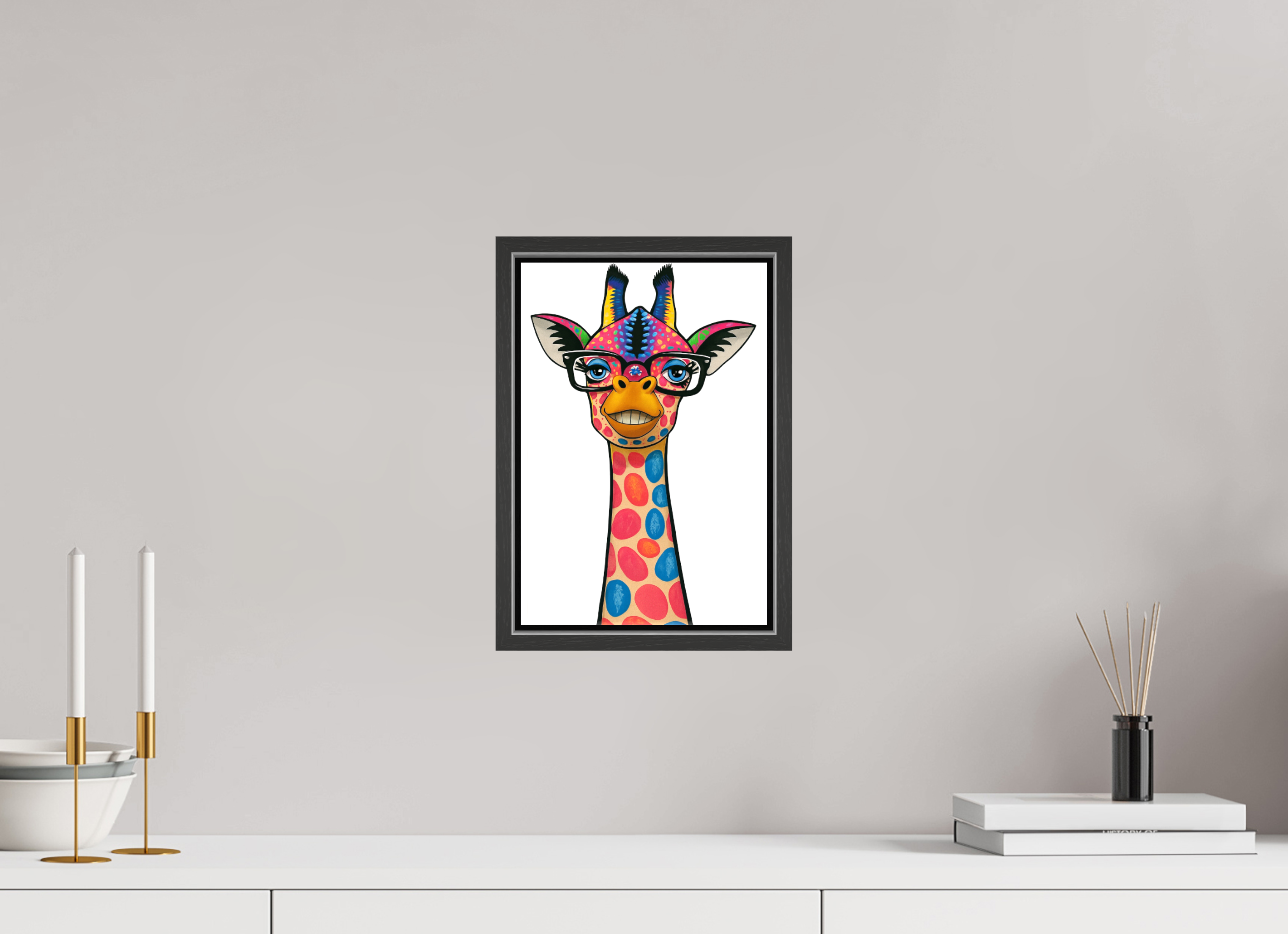 20 x 30 cm, Leinwand glänzend - Rahmen schwarz 15mm 01-Giraffe