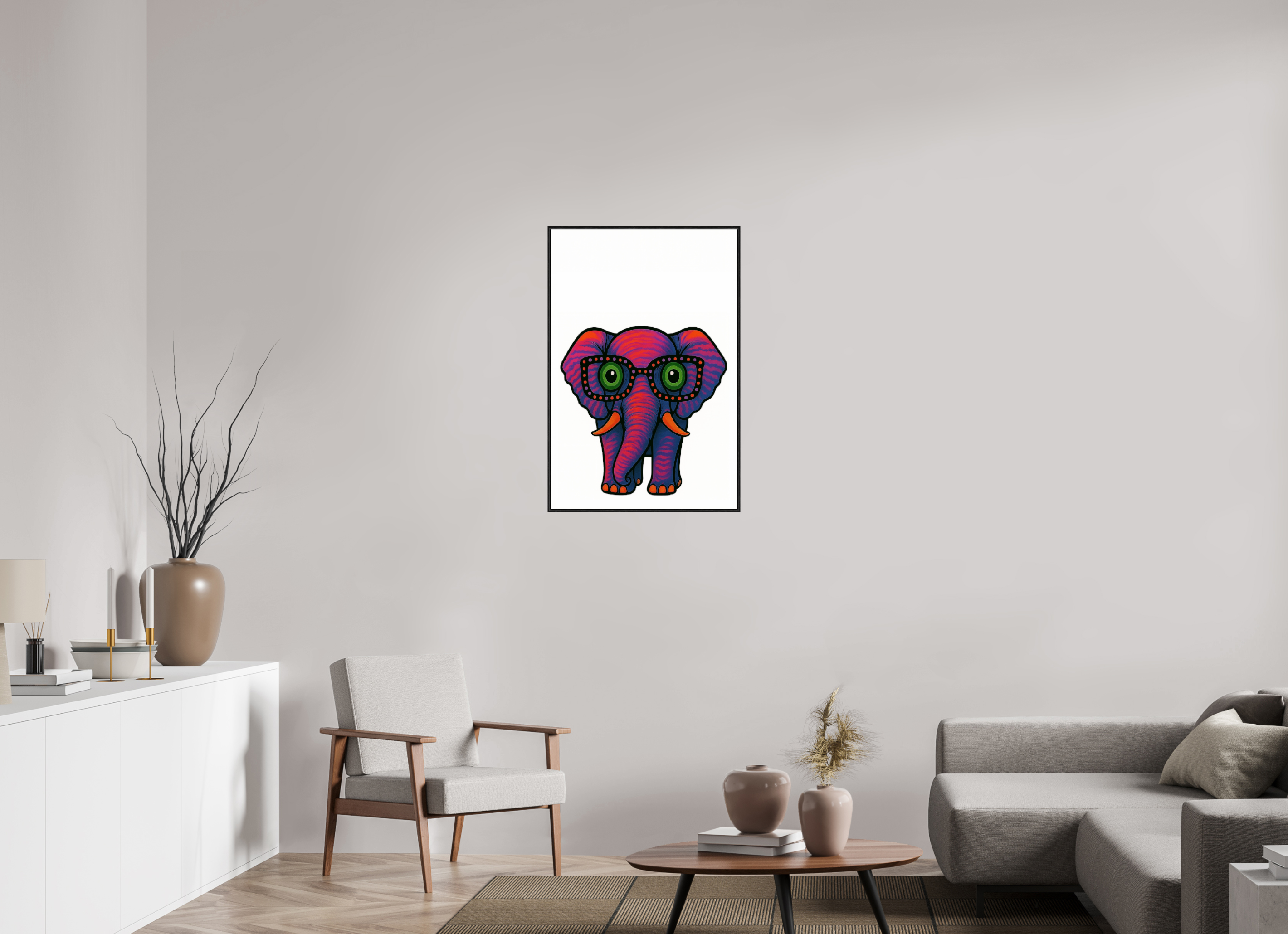 60 x 90 cm, Rahmen schwarz 6mm 15-Elefant