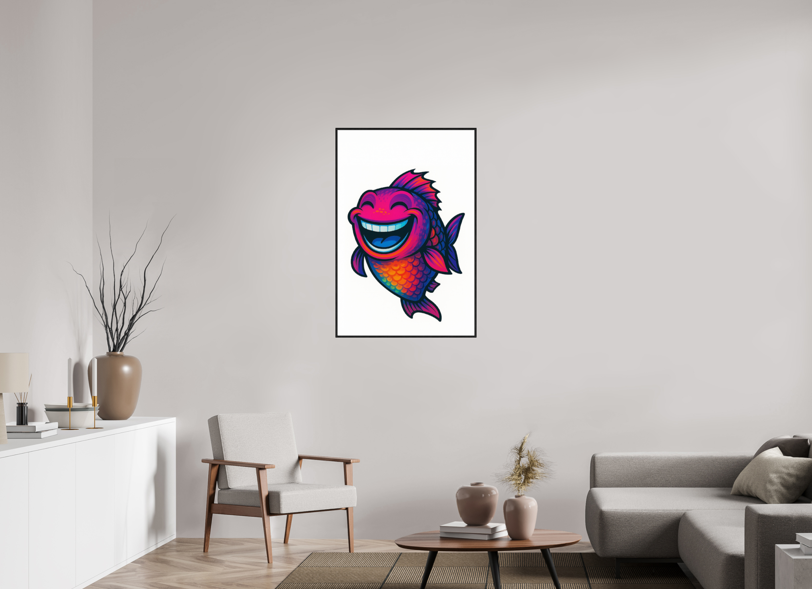 70 x 105 cm, Rahmen schwarz 6mm 14-Fisch