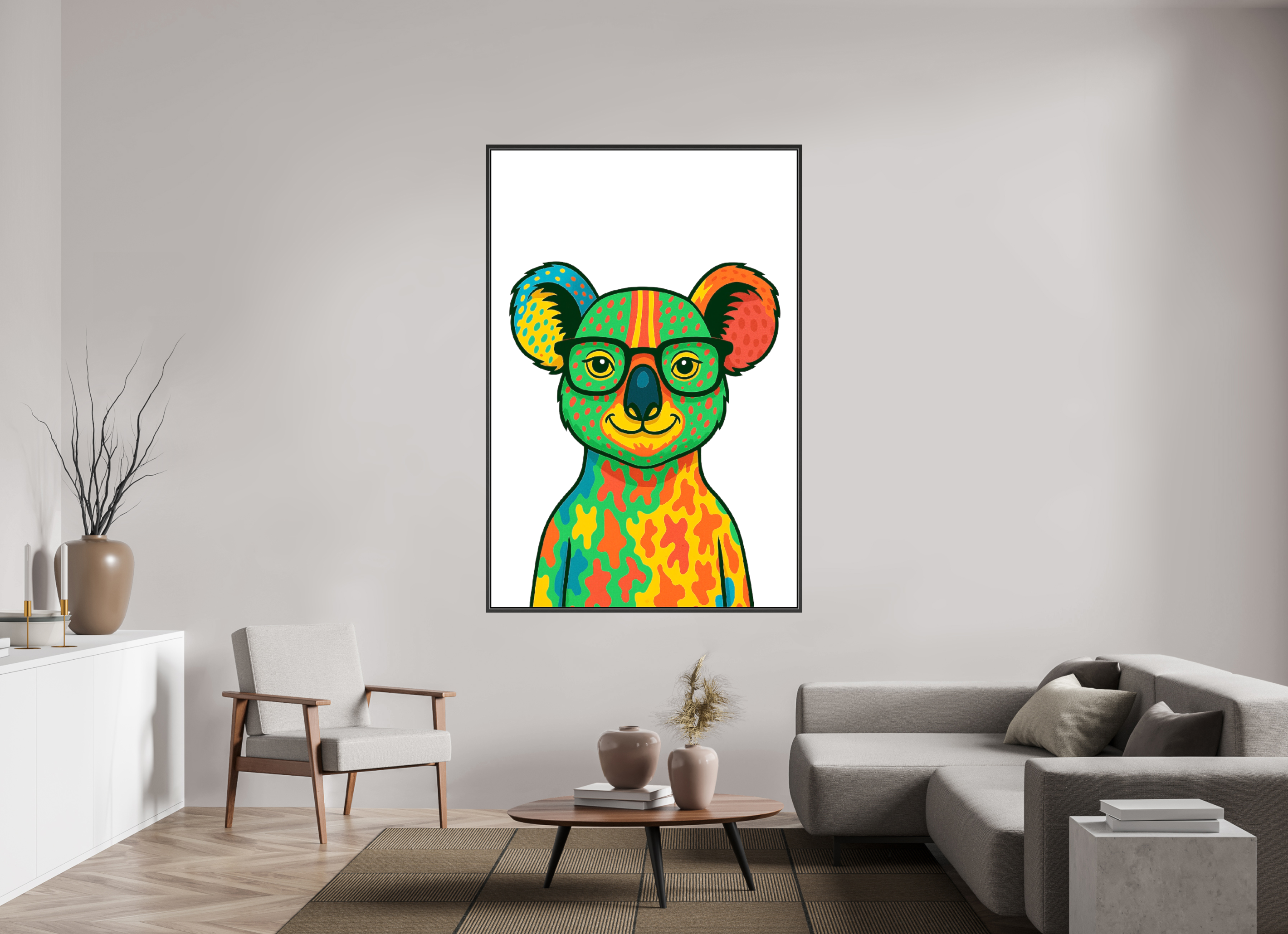 120 x 180 cm, Leinwand glänzend - Rahmen schwarz 15mm 07-Koala