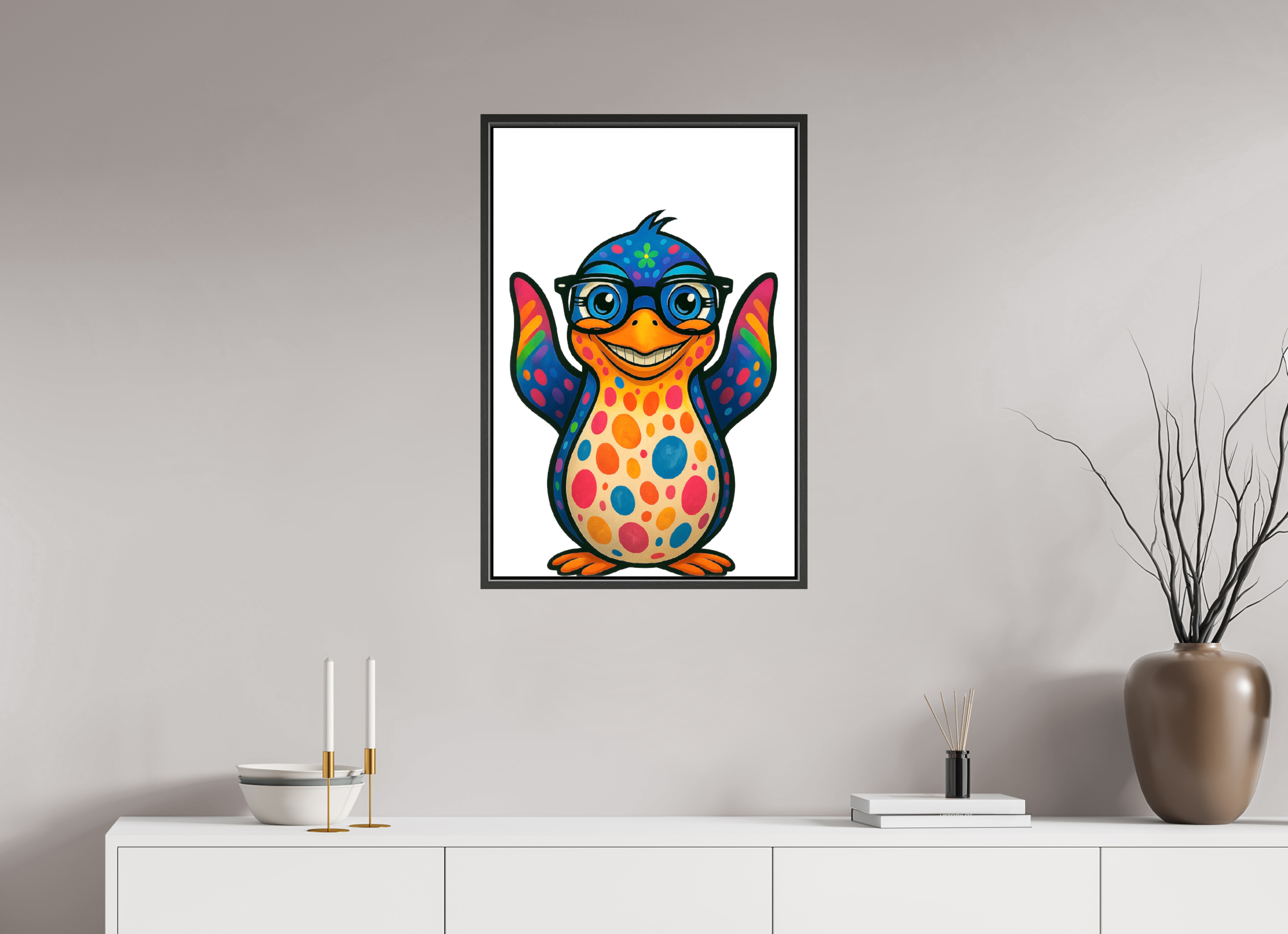 50 x 75 cm, Leinwand glänzend - Rahmen schwarz 15mm 08-Pinguin