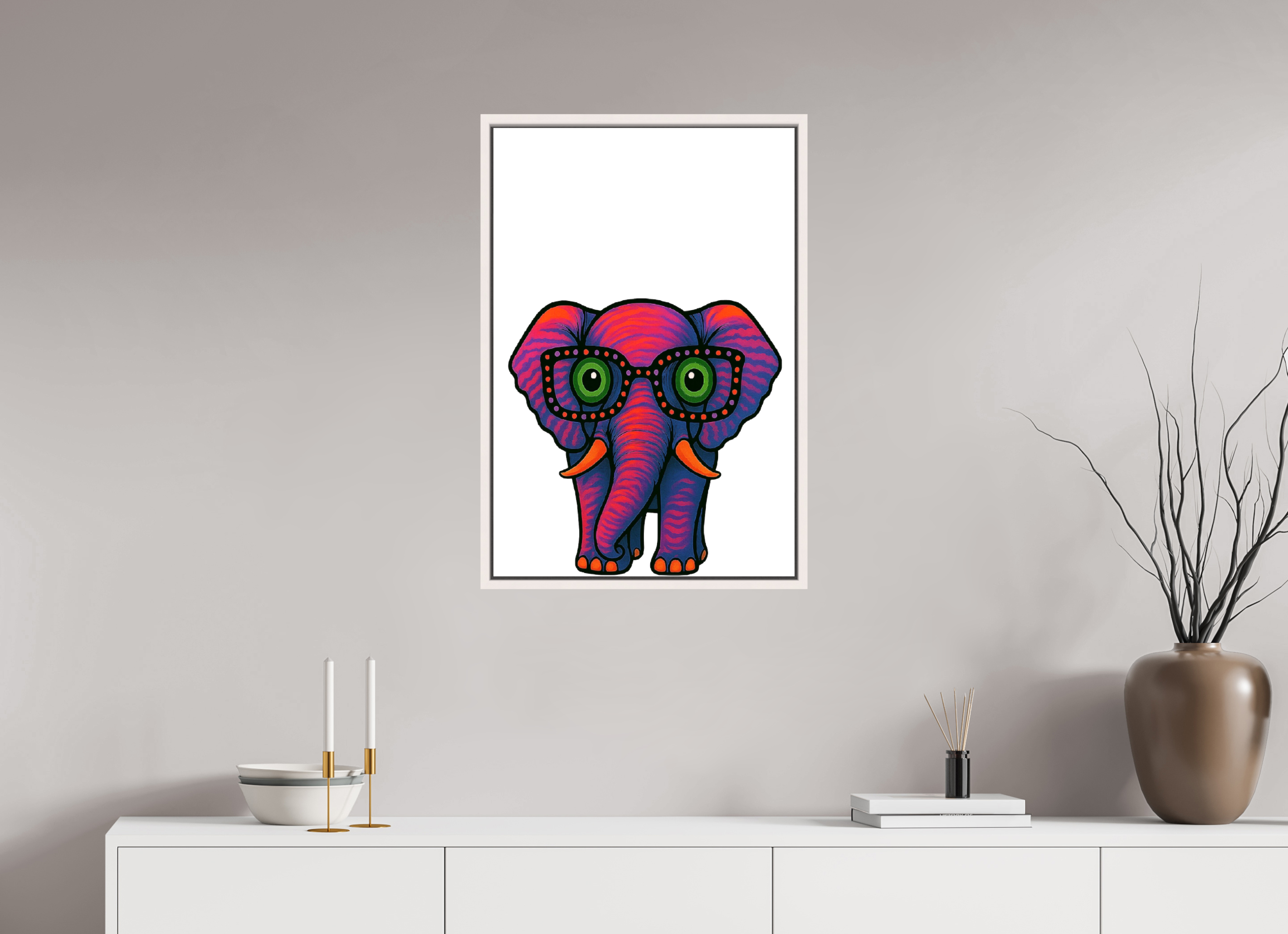 50 x 75 cm, Leinwand glänzend - Rahmen weiß 15mm 15-Elefant
