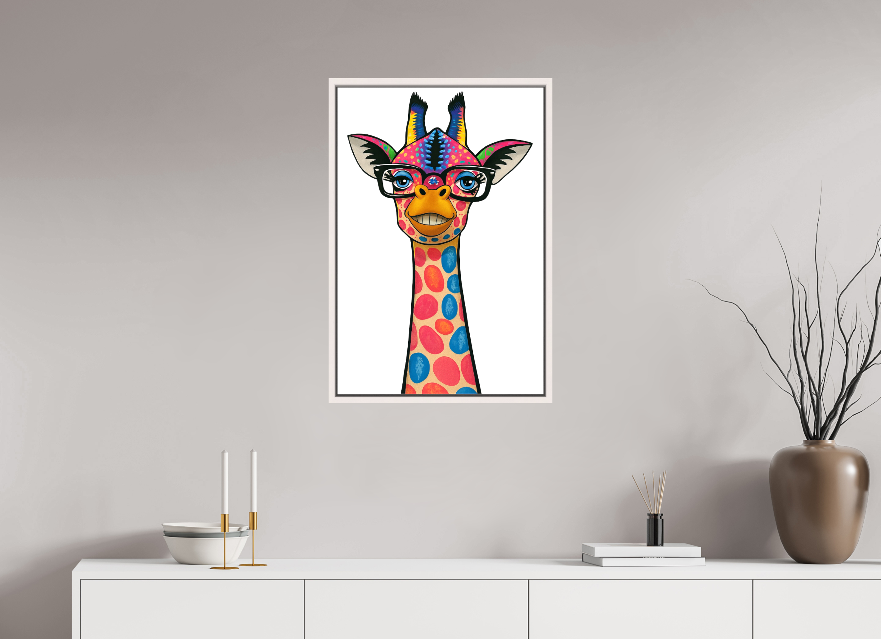 50 x 75 cm, Leinwand glänzend - Rahmen weiß 15mm 01-Giraffe