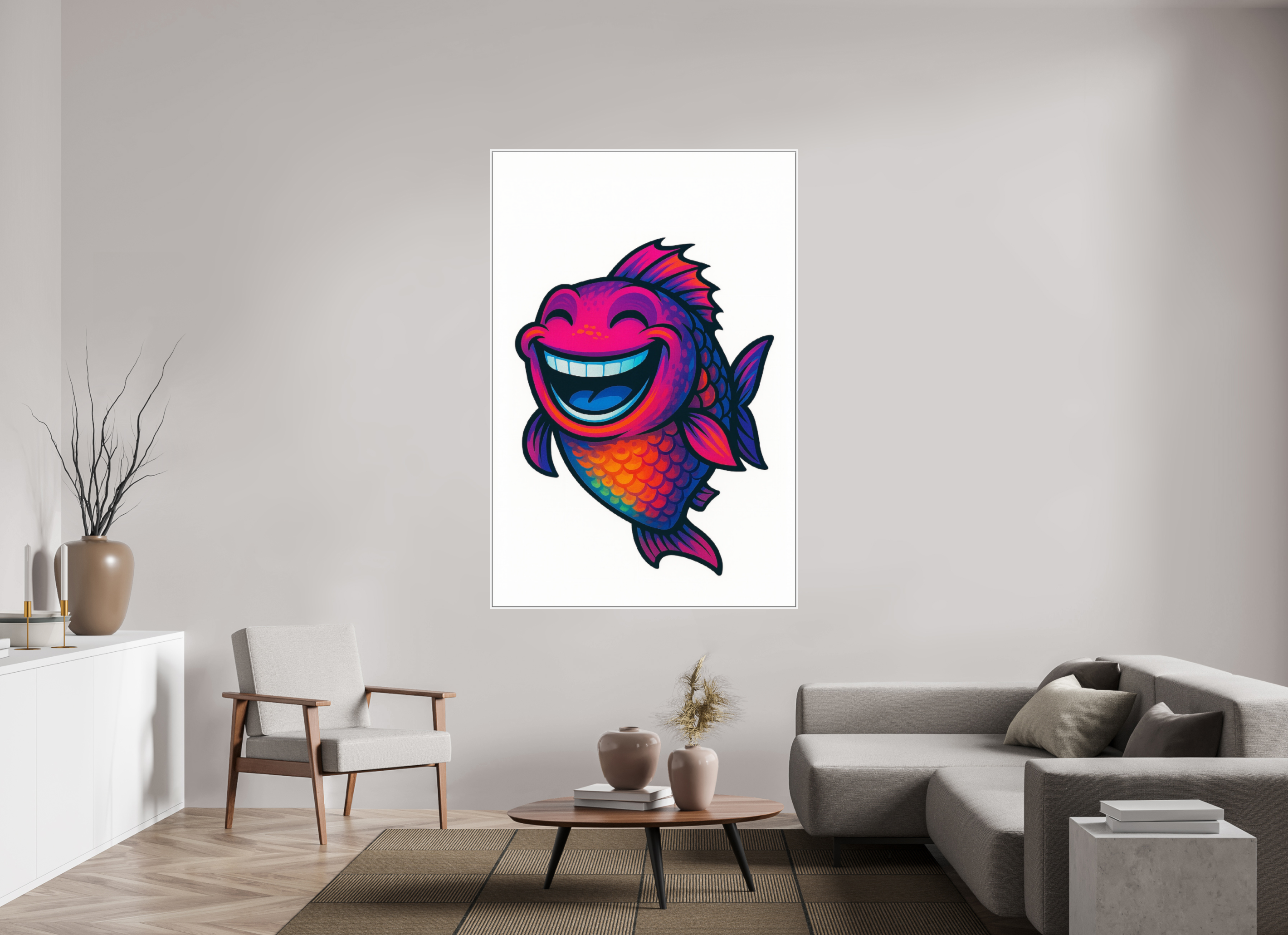 120 x 180 cm, Rahmen weiß 6mm 14-Fisch