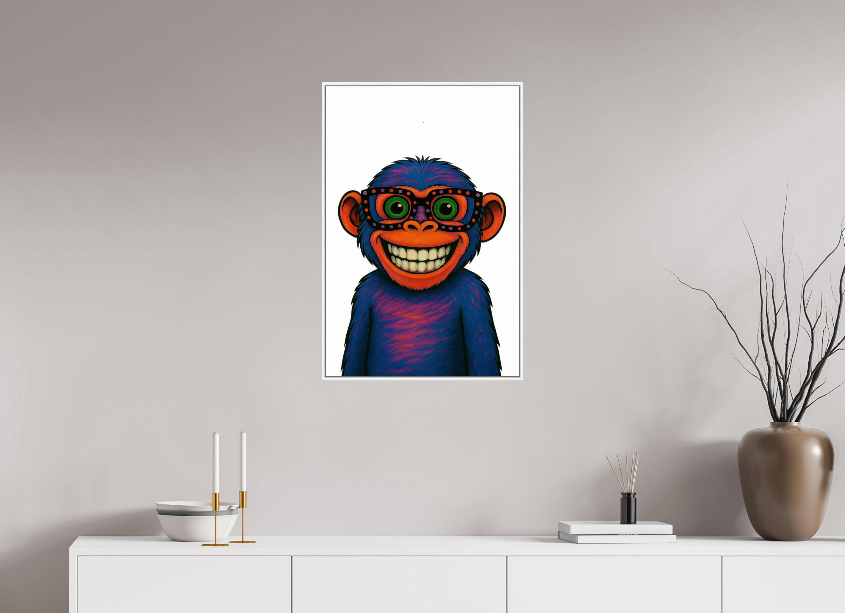 50 x 75 cm, Acrylglas - Rahmen weiß 6mm 06-Affe