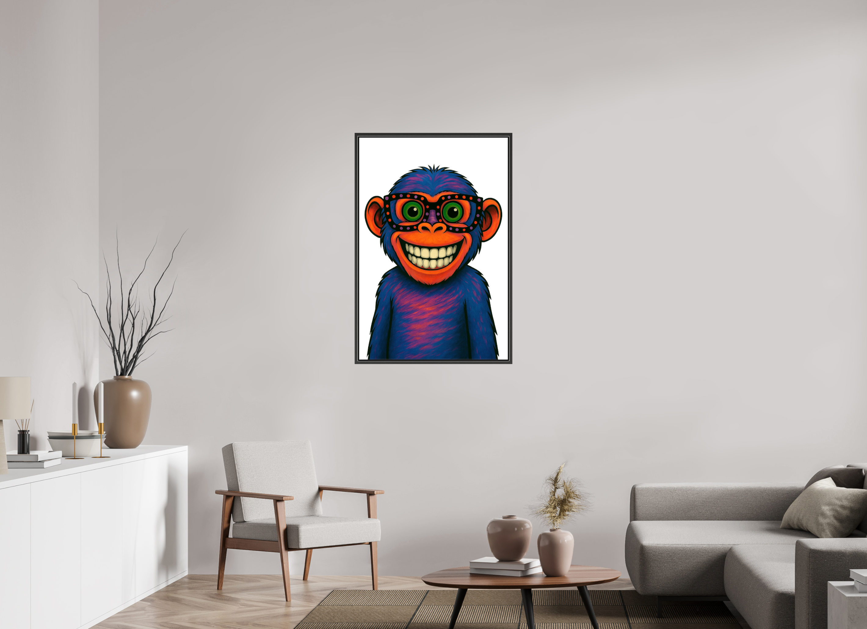 70 x 105 cm, Leinwand glänzend - Rahmen schwarz 15mm 06-Affe