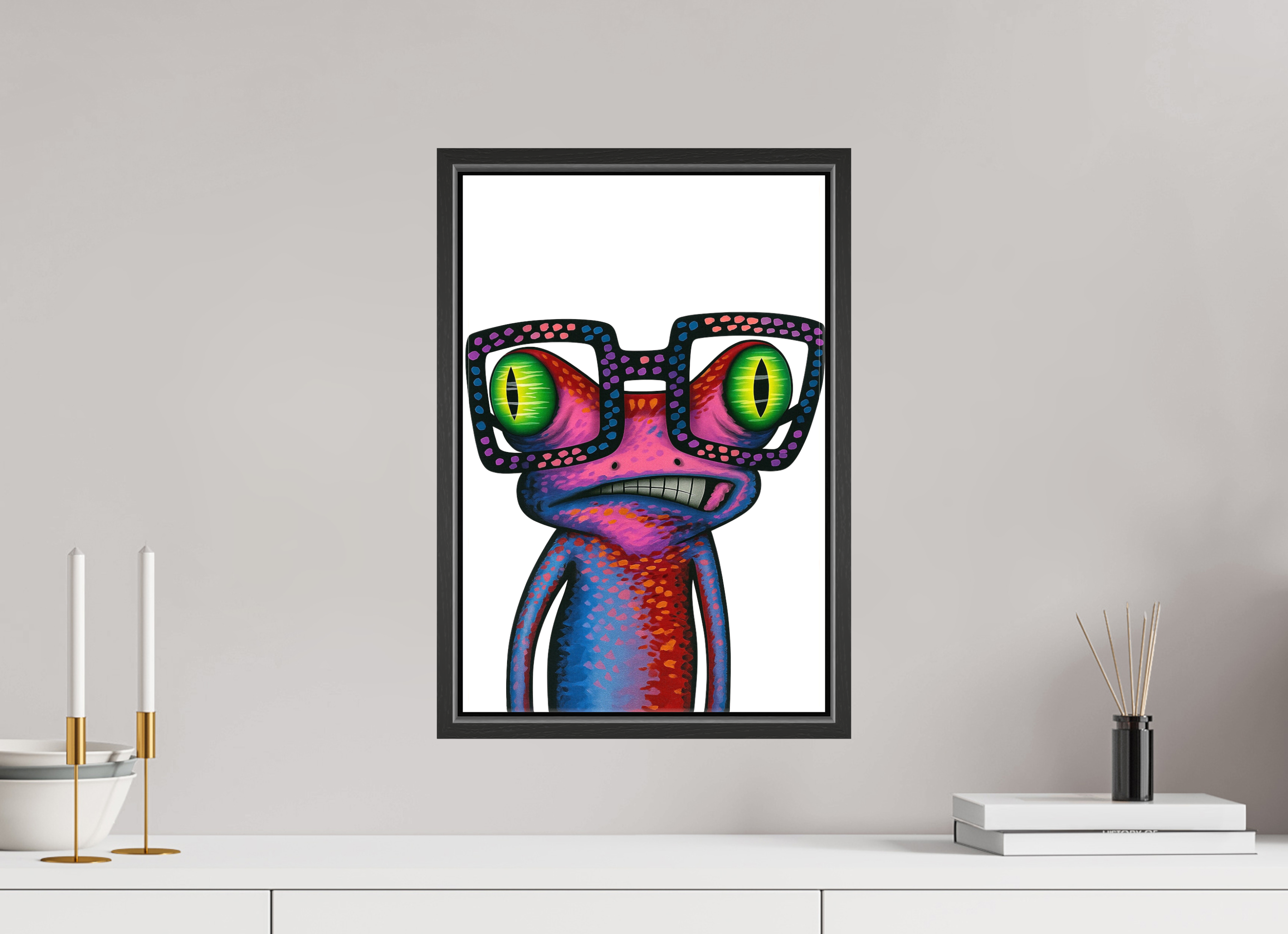 30 x 45 cm, Leinwand glänzend - Rahmen schwarz 15mm 02-Frosch