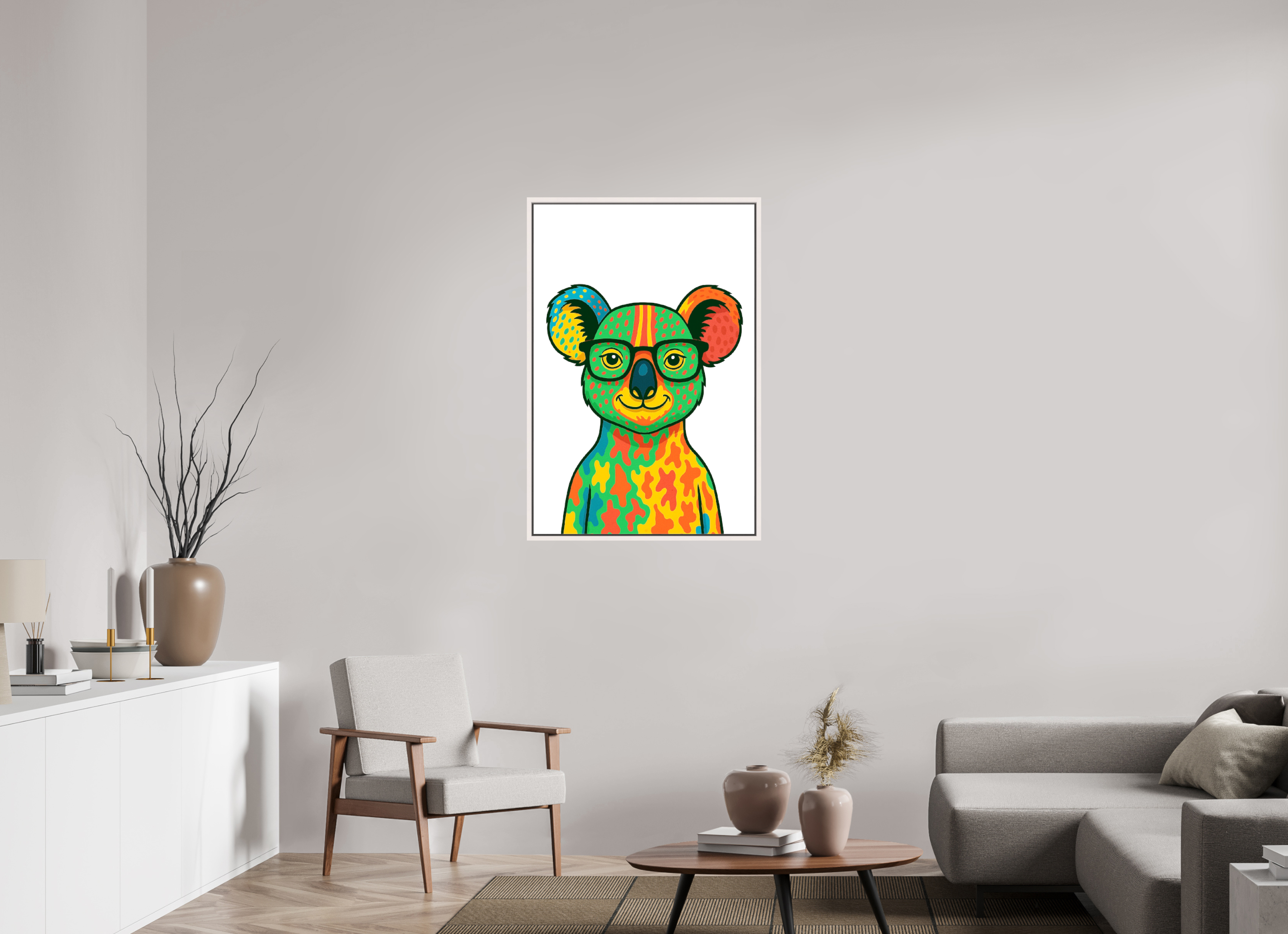 70 x 105 cm, Leinwand glänzend - Rahmen weiß 15mm 07-Koala