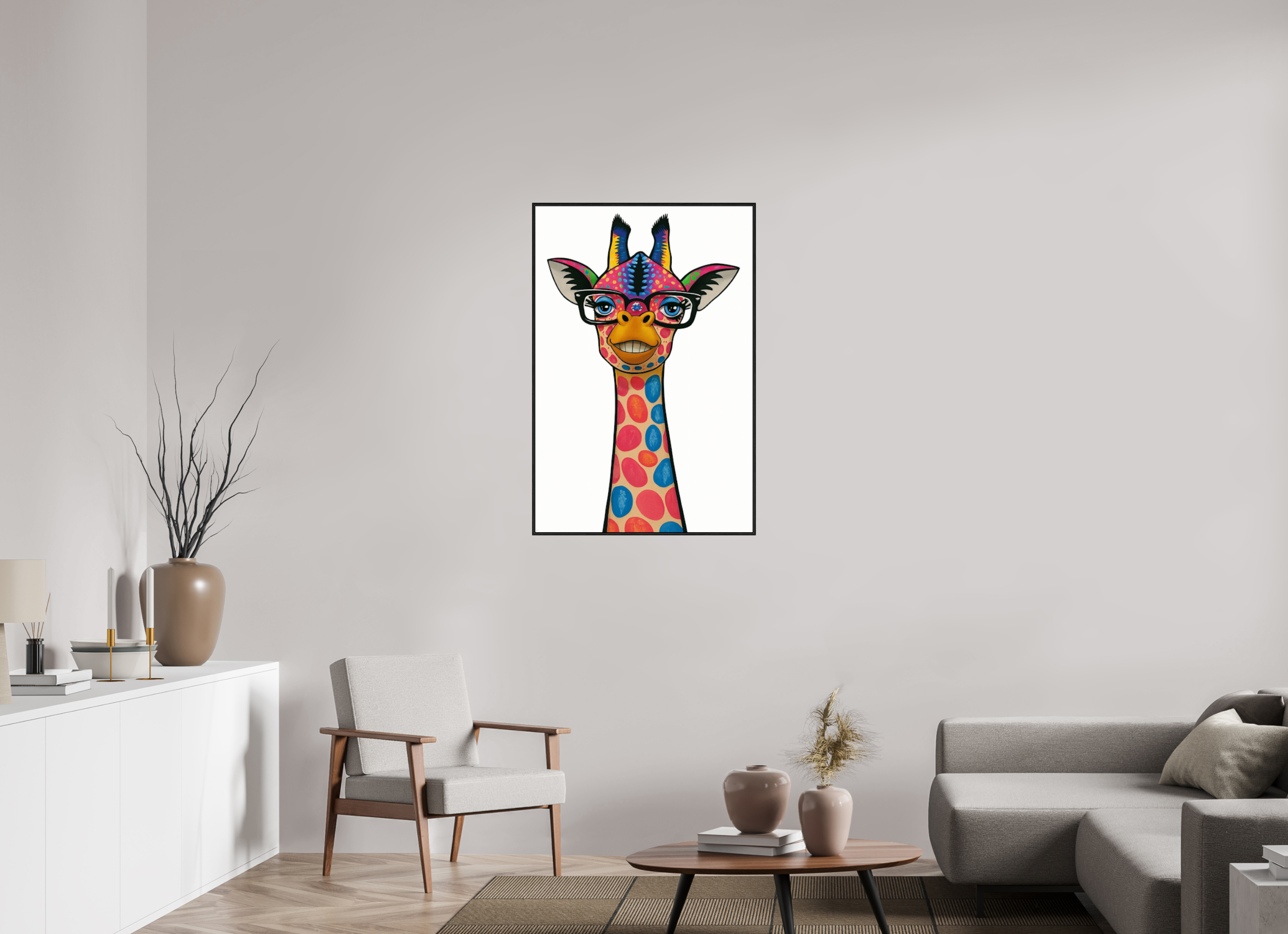 70 x 105 cm, Rahmen schwarz 6mm 11-Giraffe