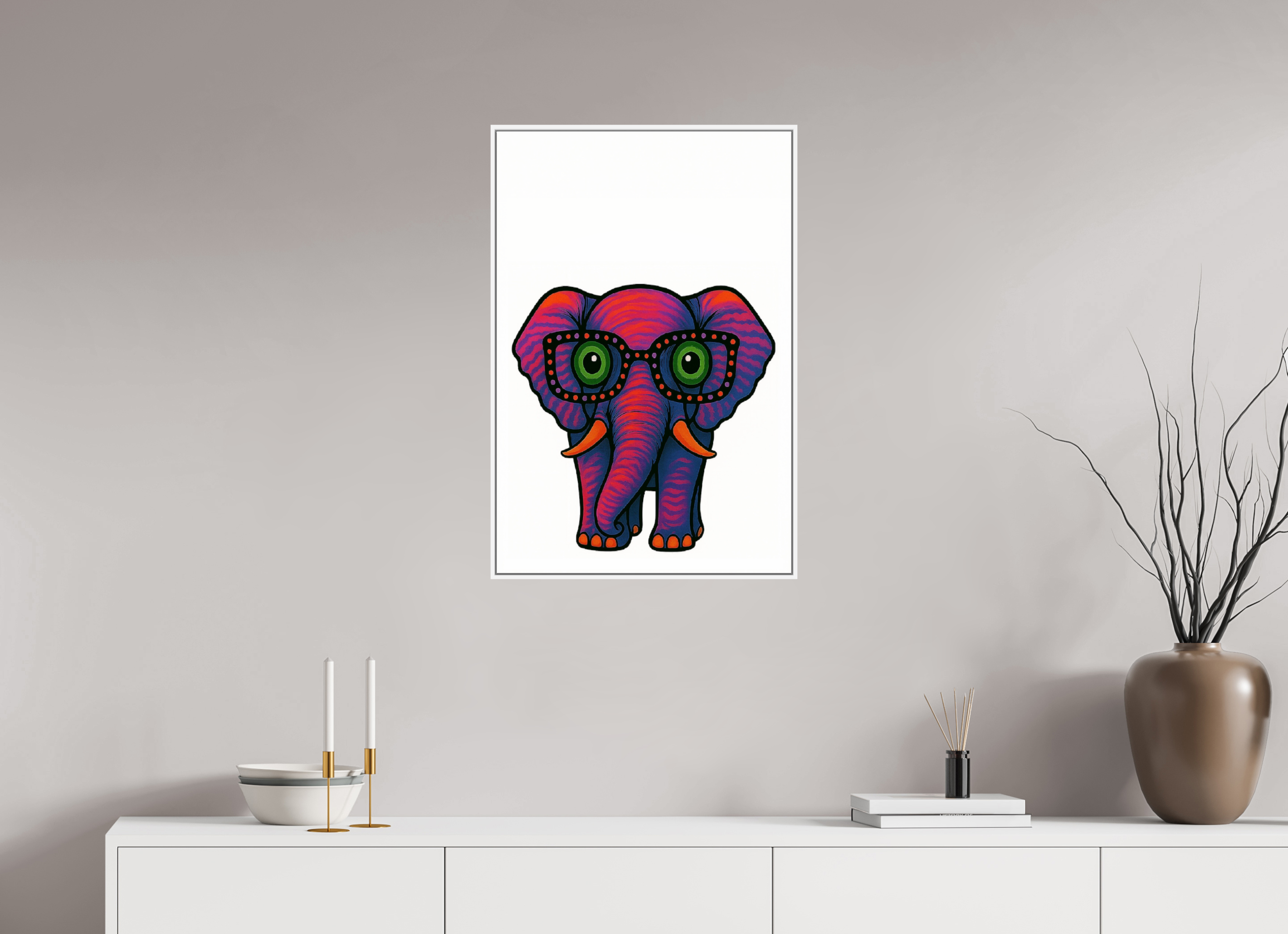 50 x 75 cm, Rahmen weiß 6mm 15-Elefant