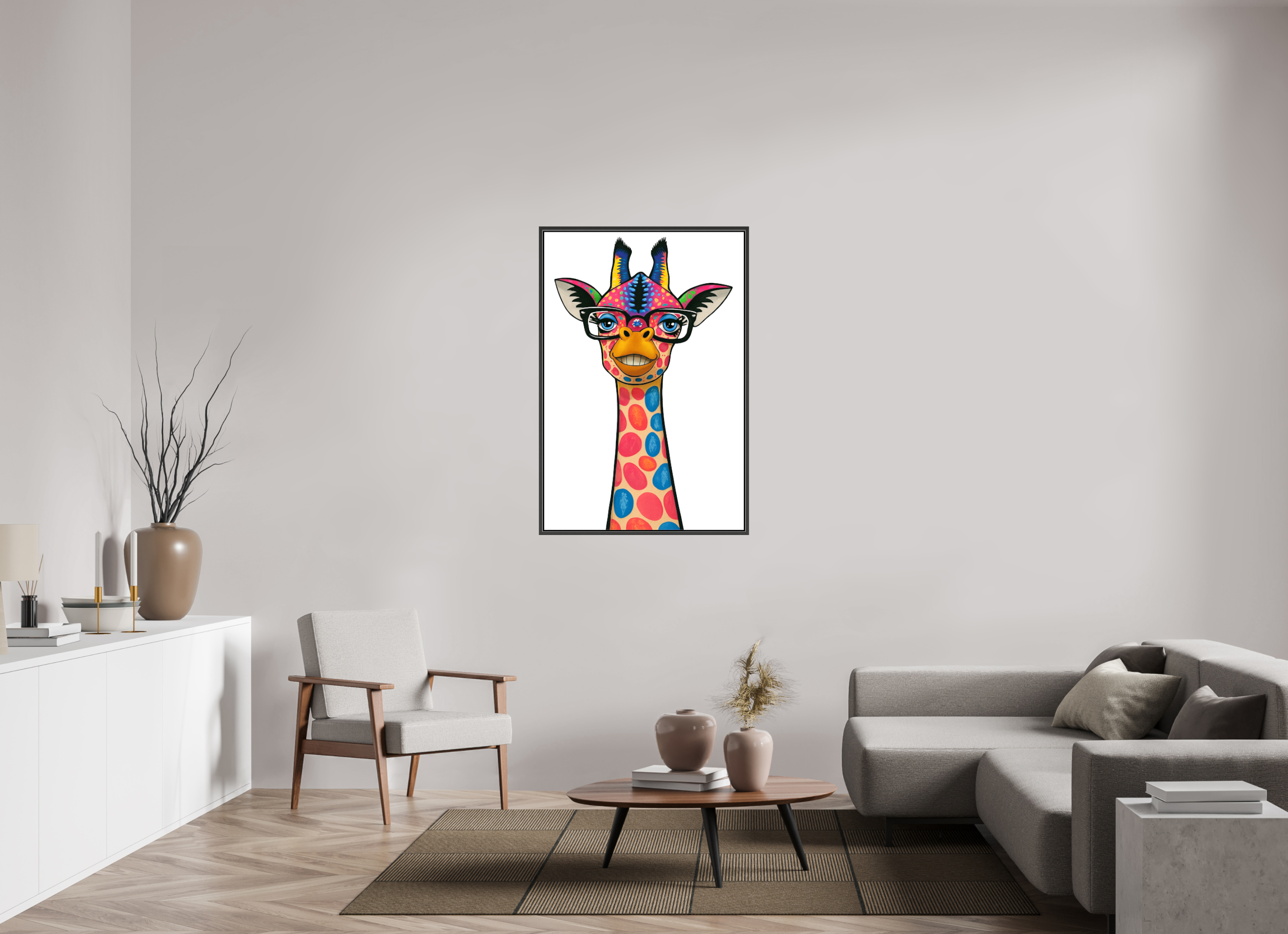 80 x 120 cm, Leinwand glänzend - Rahmen schwarz 15mm 01-Giraffe