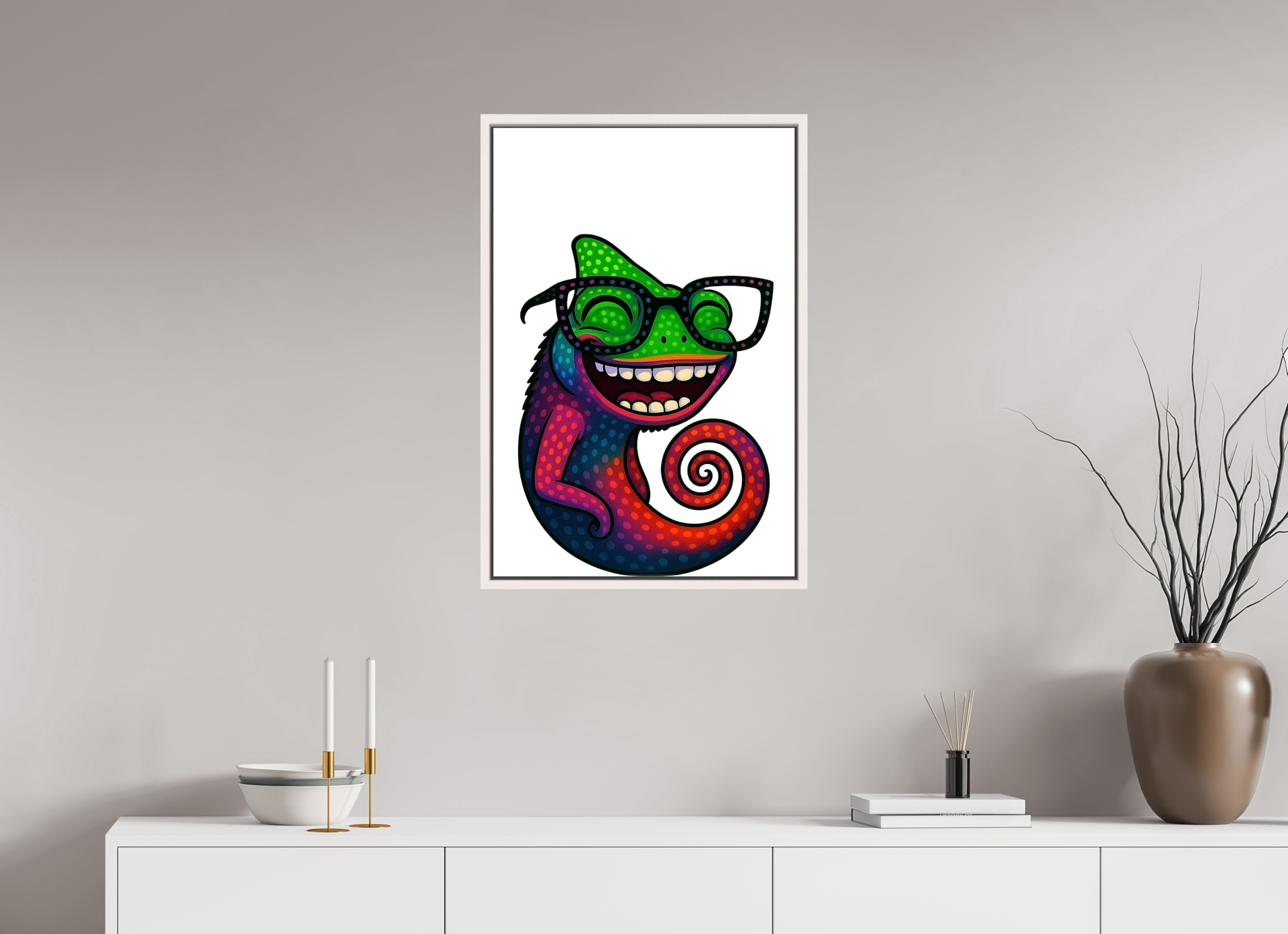 50 x 75 cm, Leinwand glänzend - Rahmen weiß 15mm 14-Chamäleon