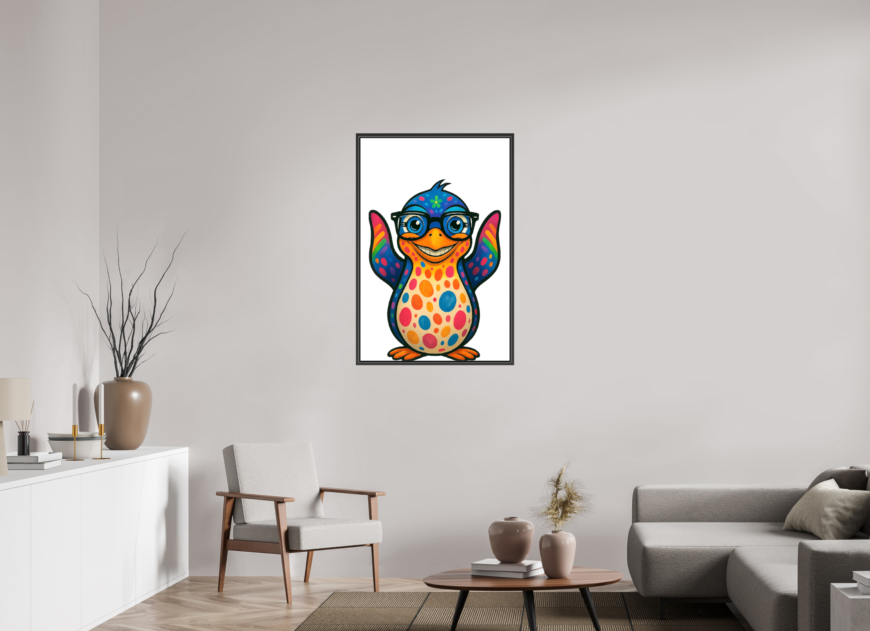 70 x 105 cm, Leinwand glänzend - Rahmen schwarz 15mm 08-Pinguin