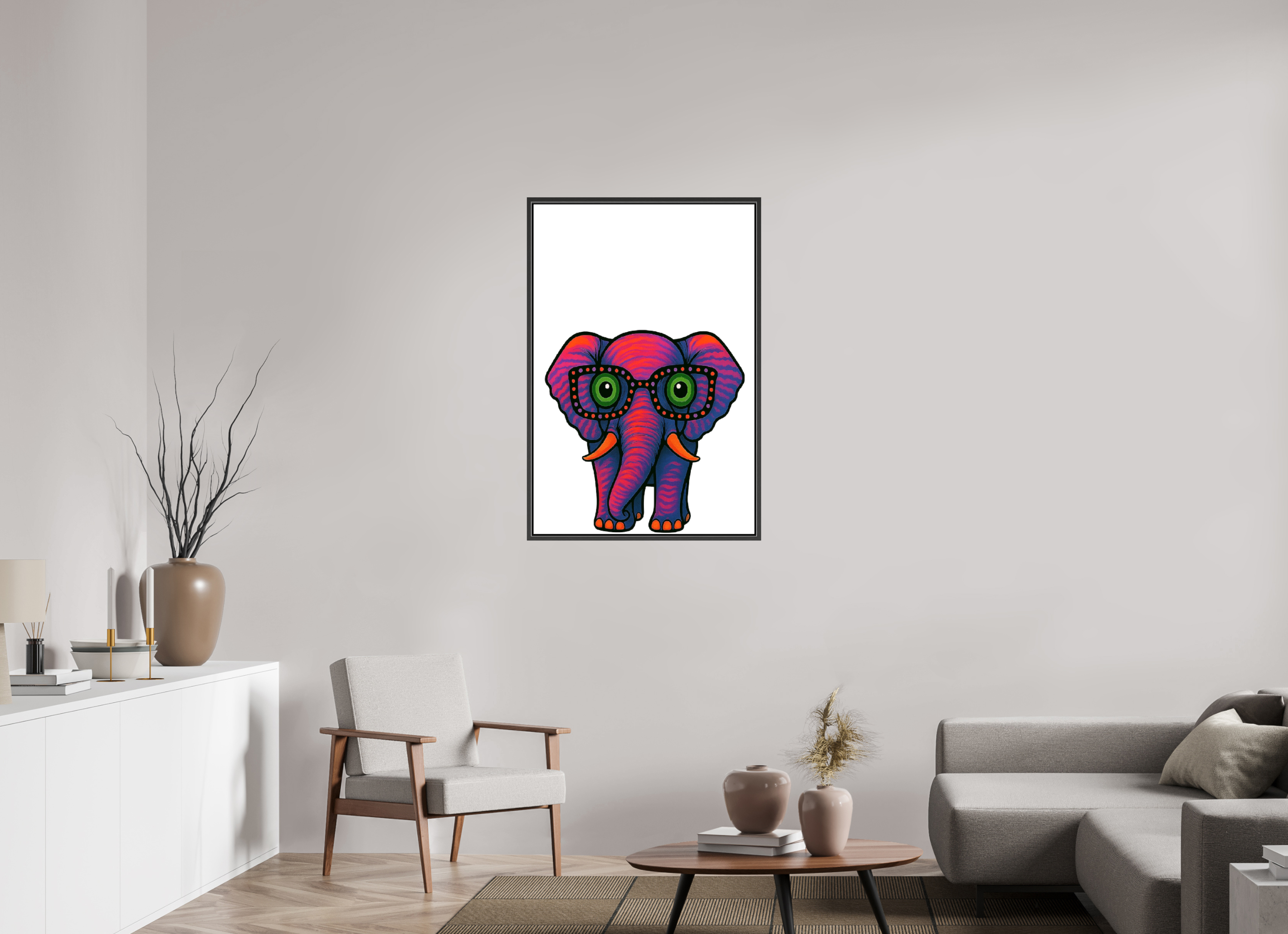 70 x 105 cm, Leinwand glänzend - Rahmen schwarz 15mm 15-Elefant