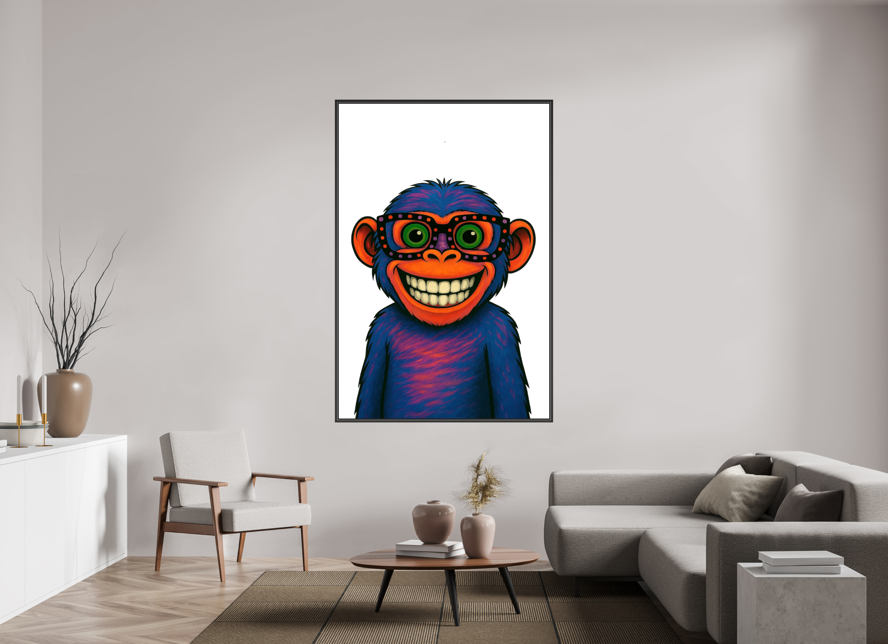 120 x 180 cm, Leinwand glänzend - Rahmen schwarz 15mm 06-Affe