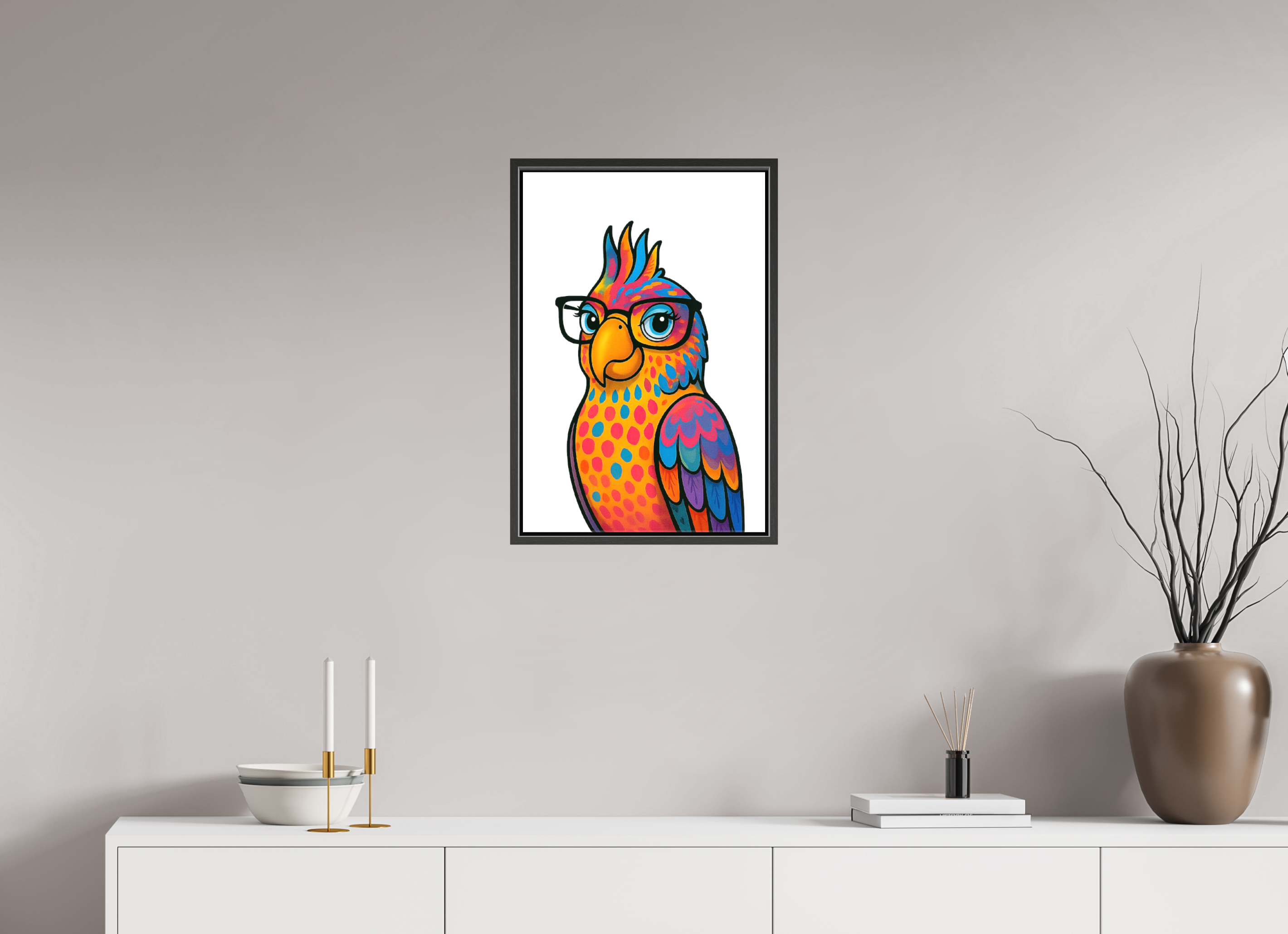 40 x 60 cm, Leinwand glänzend - Rahmen schwarz 15mm 09-Papagai