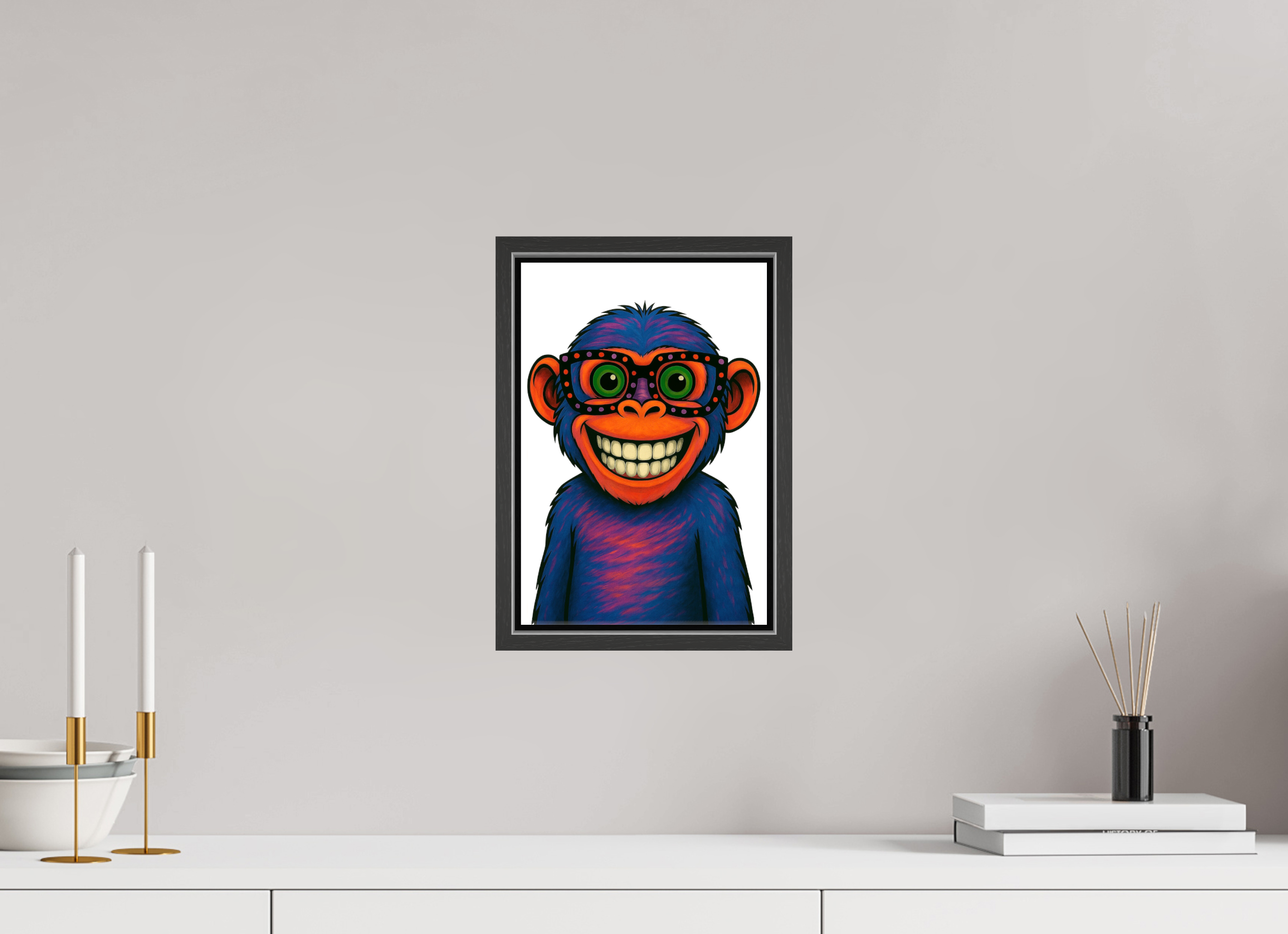 20 x 30 cm, Leinwand glänzend - Rahmen schwarz 15mm 06-Affe